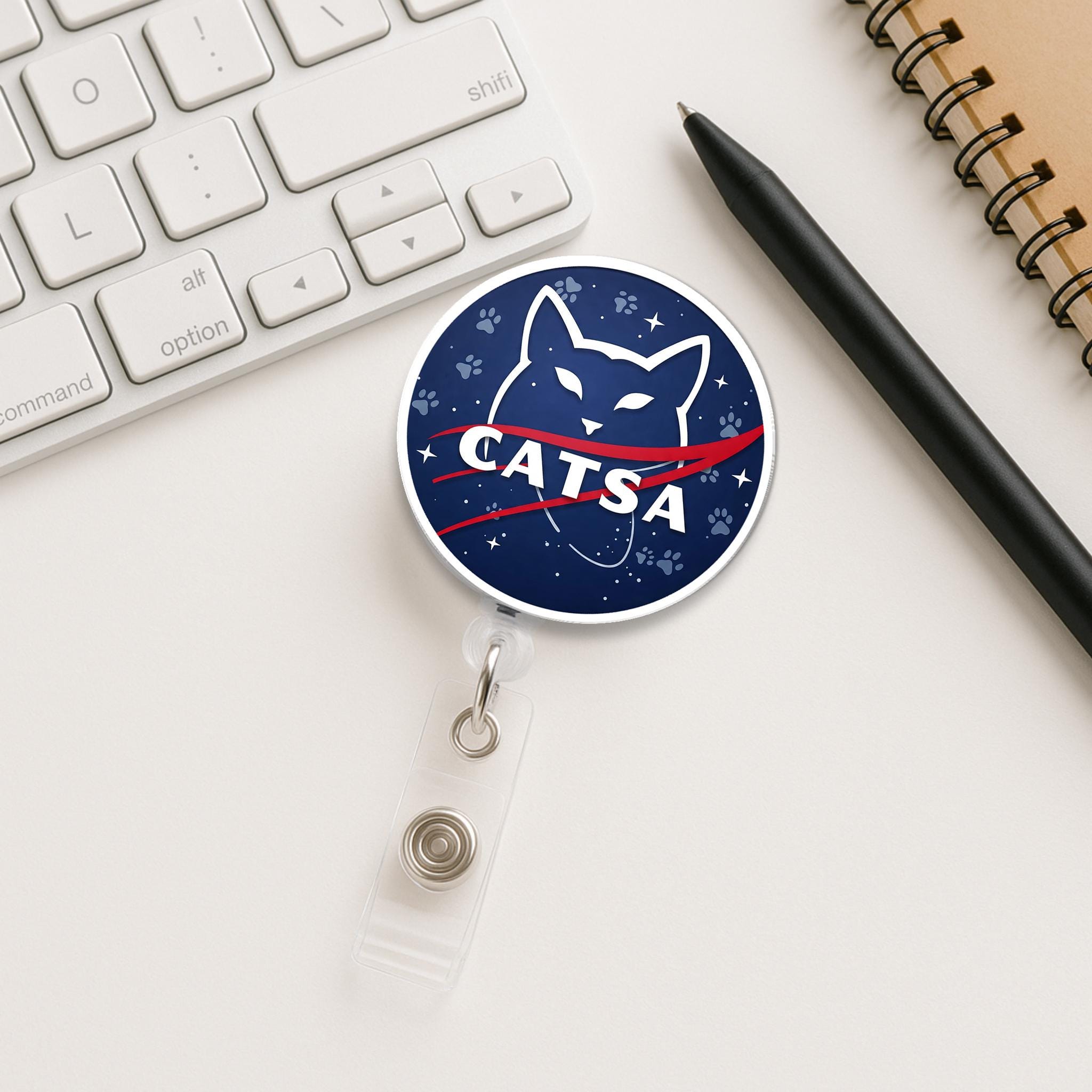 Funny CATSA Badge Reel, Funny Cat ID Holder, Space Cat Badge Clip, Vet Tech Gift, Cat Lover Work Accessory, Astronaut Cat Reel