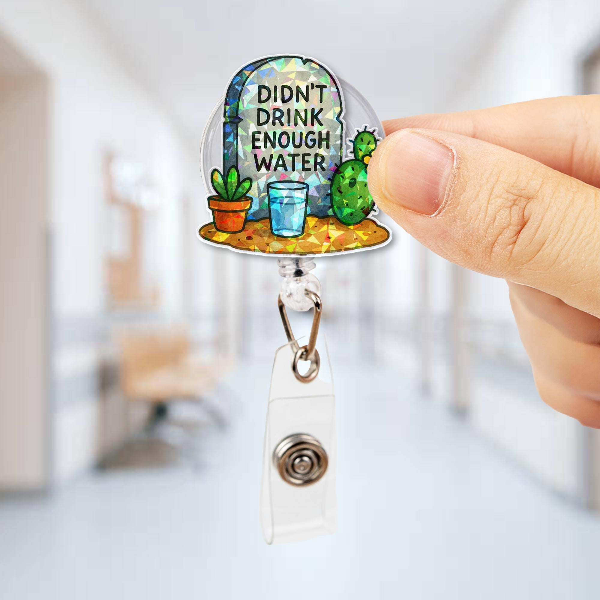 Didn’t Drink Enough Water Badge Reel – Funny Hydration Reminder ID Holder – Cute Retractable Clip for Nurses, Techs & Office Workers