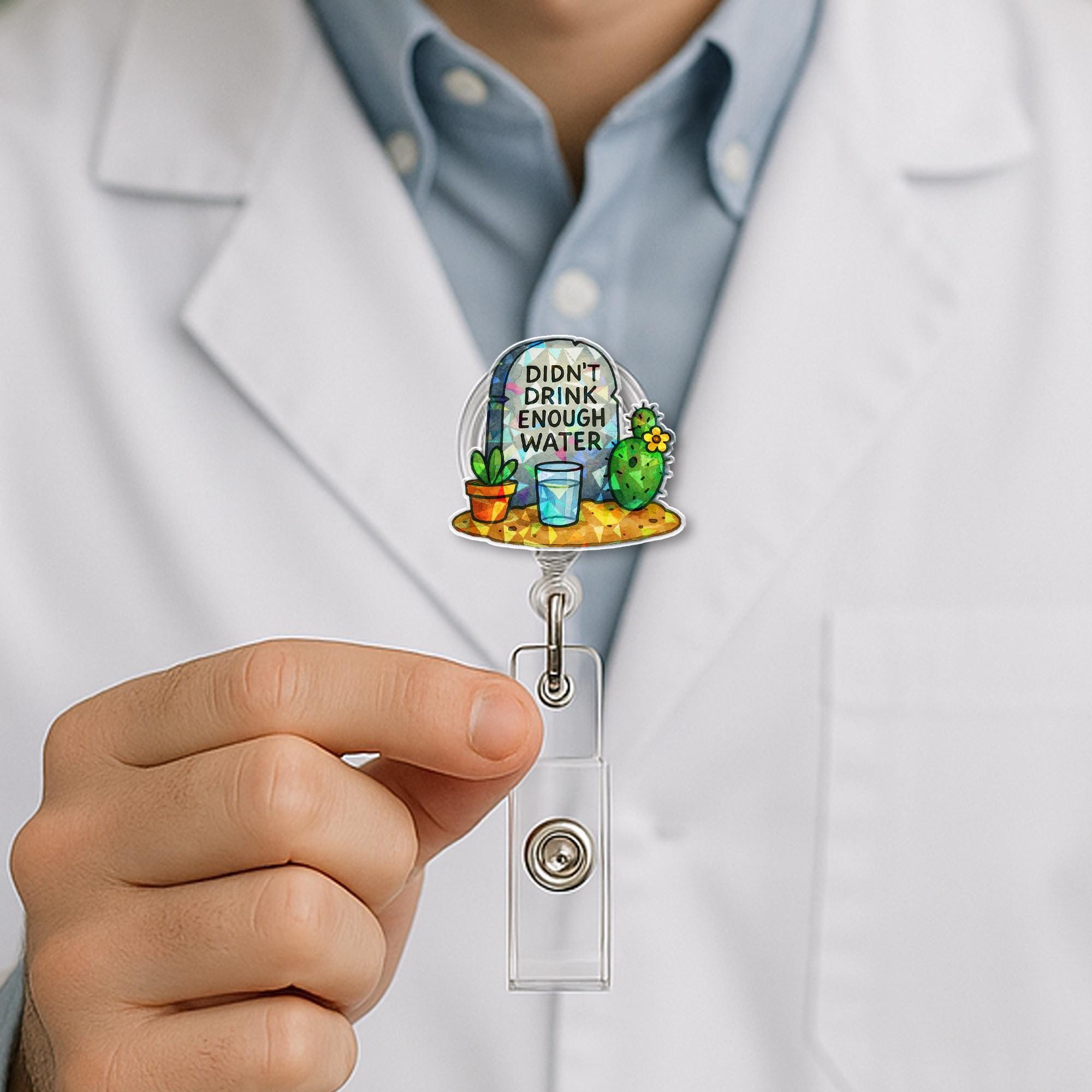 Didn’t Drink Enough Water Badge Reel – Funny Hydration Reminder ID Holder – Cute Retractable Clip for Nurses, Techs & Office Workers