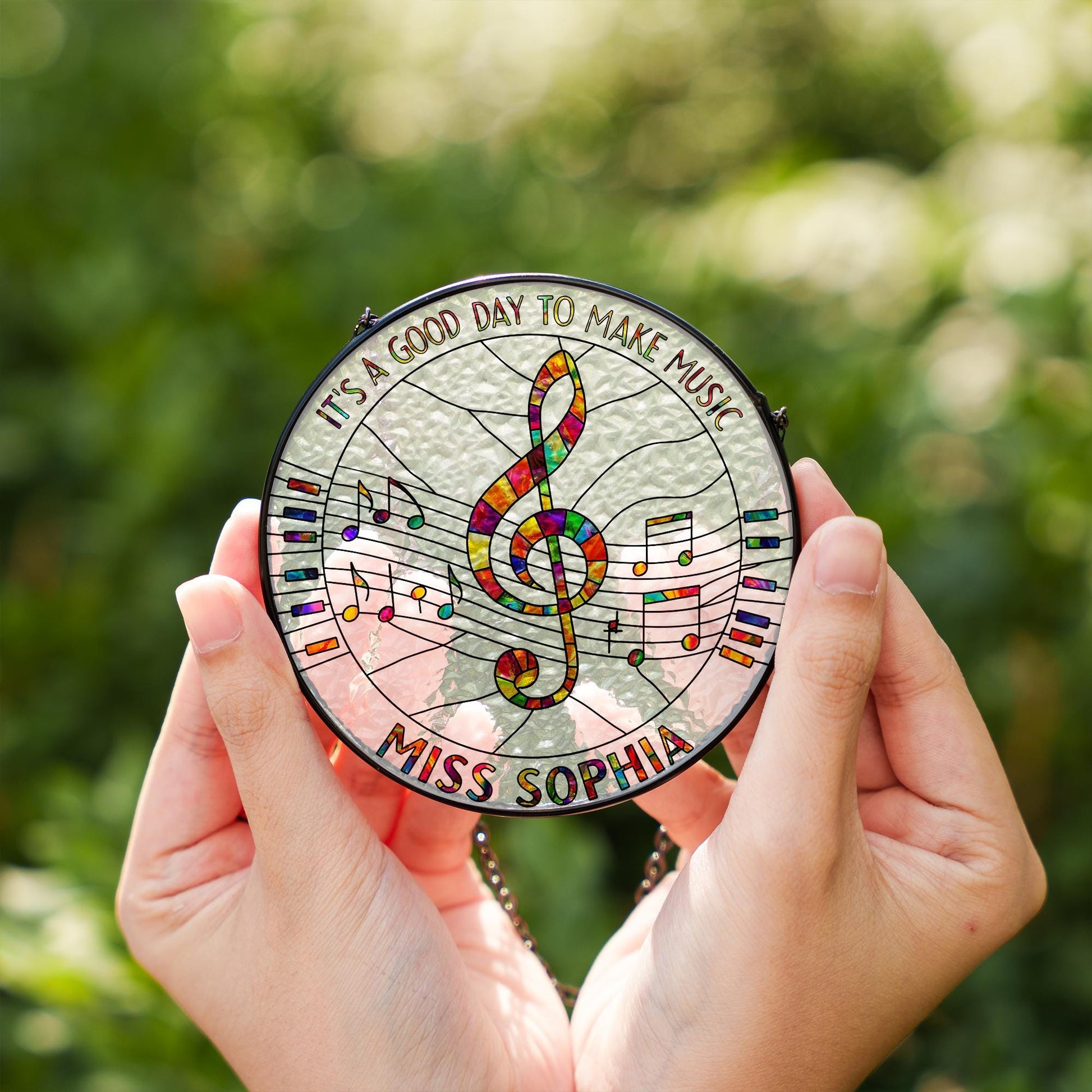 Custom Music Teacher Gift – Personalized Glass Suncatcher with Name and Notes, End of Year Gift for Choir or Band Instructor