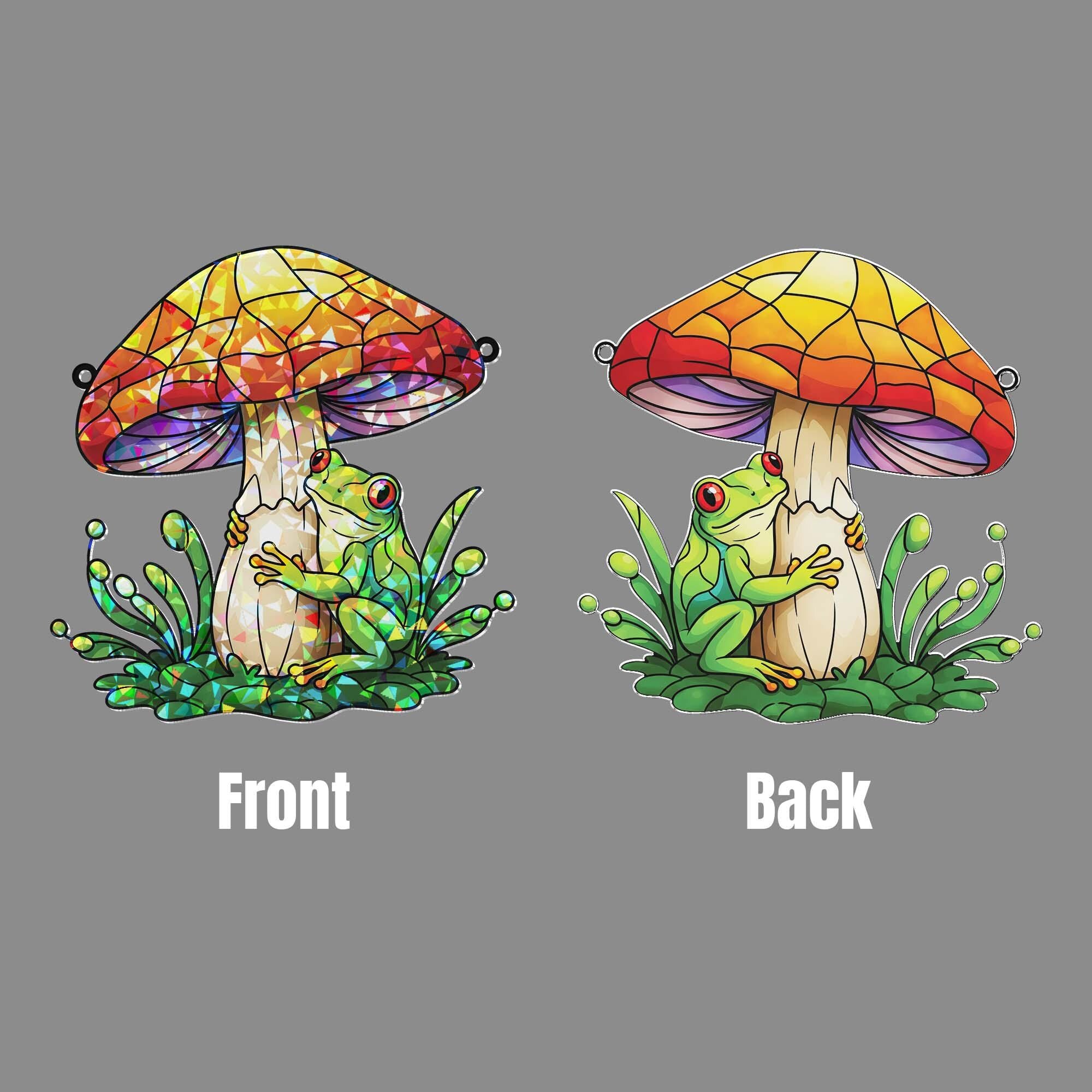 Frog Mushroom Hologram Window Hanging, Frog Suncatcher Decor, Cottagecore Frog Gift, Whimsical Nature Room Art