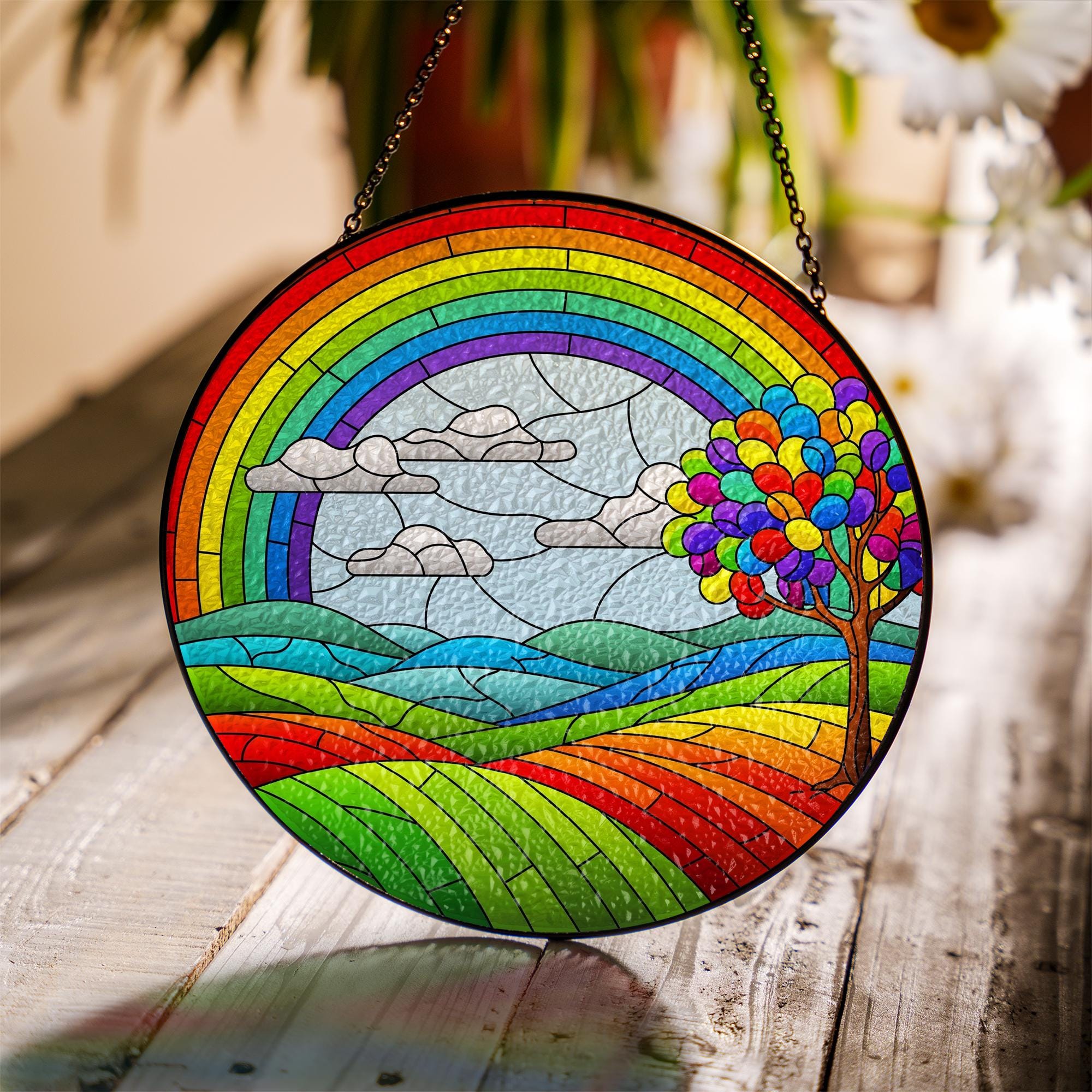 Rainbow LGBT Landscape Glass Suncatcher, Pride Window Hanging, Colorful Sun Catcher Decor, LGBTQ+ Gift, Pride LGBT Home Decor On June