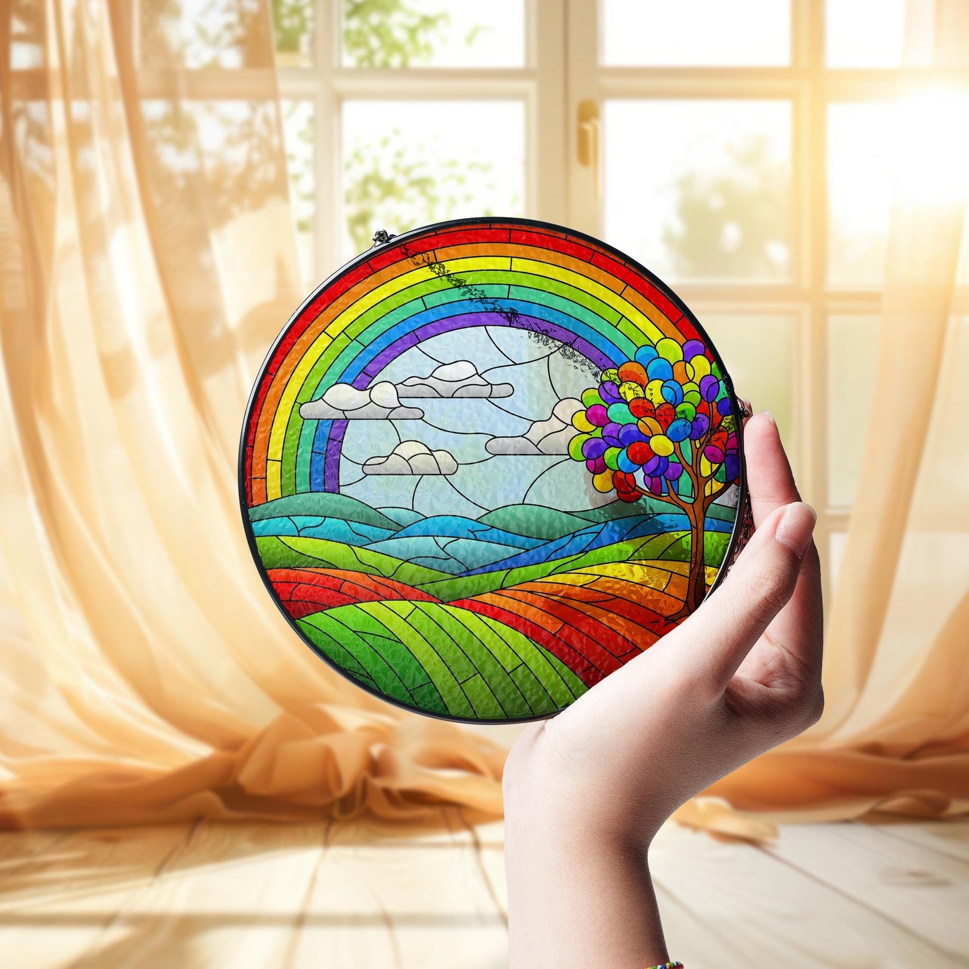 Rainbow LGBT Landscape Glass Suncatcher, Pride Window Hanging, Colorful Sun Catcher Decor, LGBTQ+ Gift, Pride LGBT Home Decor On June