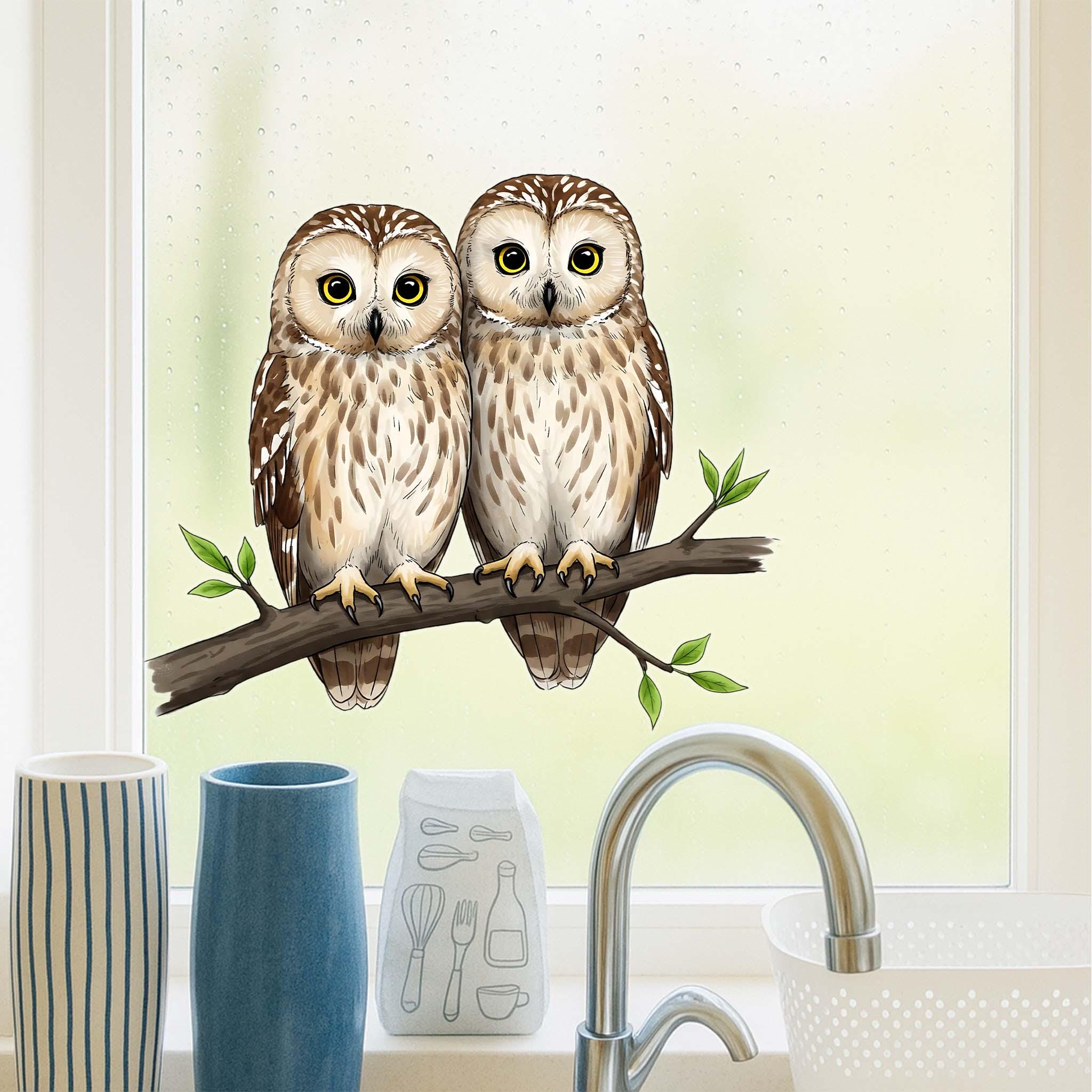 Owl Window Decal, Transparent Vinyl Owl Sticker, Realistic Bird Cling, Forest Animal Decor, Nature Lover Gift, Owl Couple Window Art