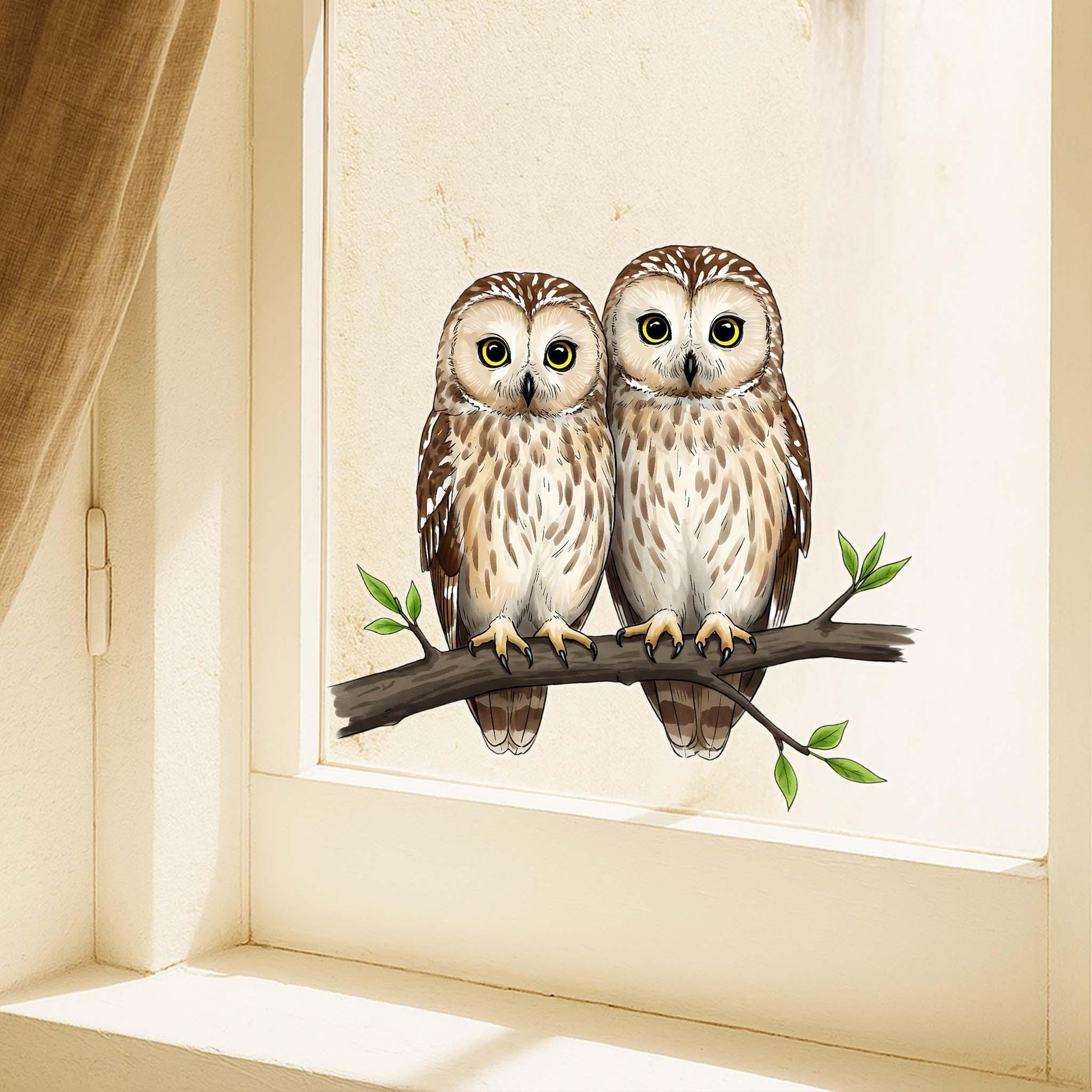 Owl Window Decal, Transparent Vinyl Owl Sticker, Realistic Bird Cling, Forest Animal Decor, Nature Lover Gift, Owl Couple Window Art