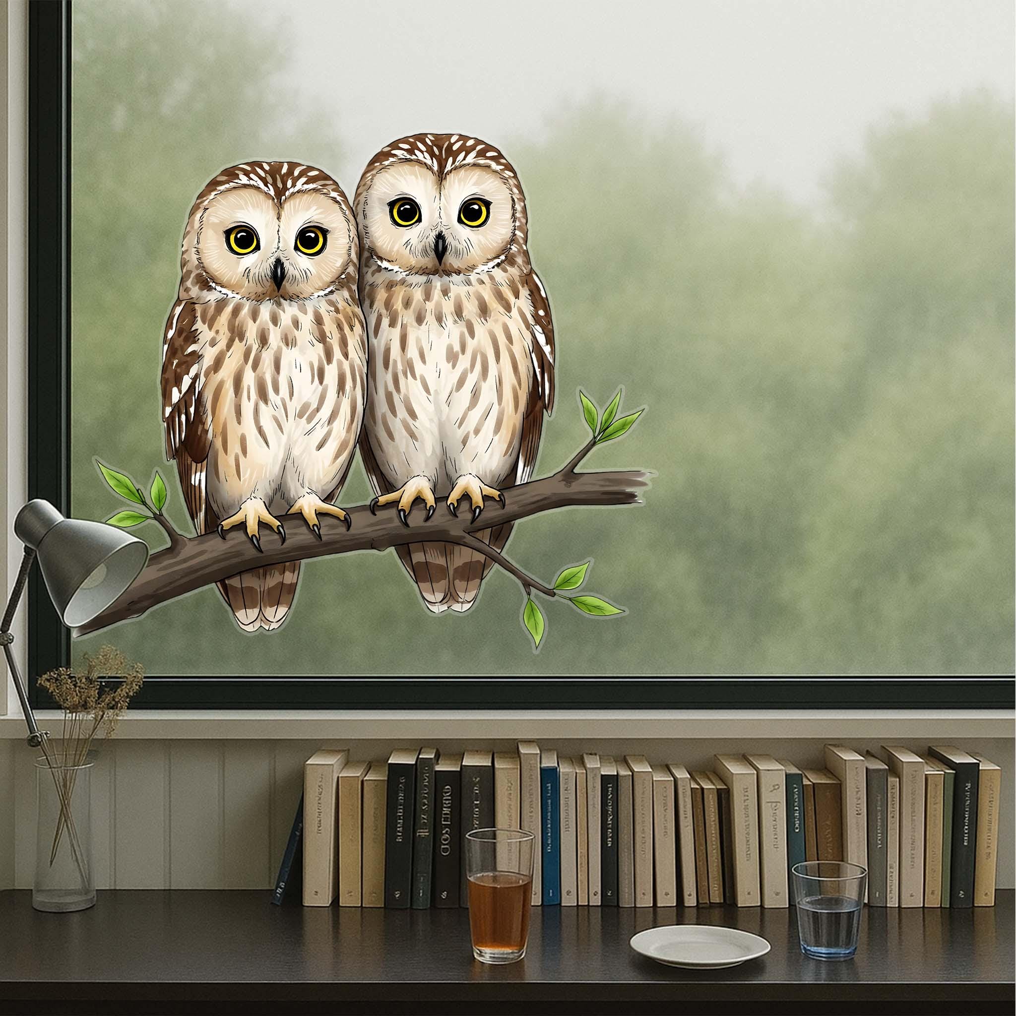 Owl Window Decal, Transparent Vinyl Owl Sticker, Realistic Bird Cling, Forest Animal Decor, Nature Lover Gift, Owl Couple Window Art