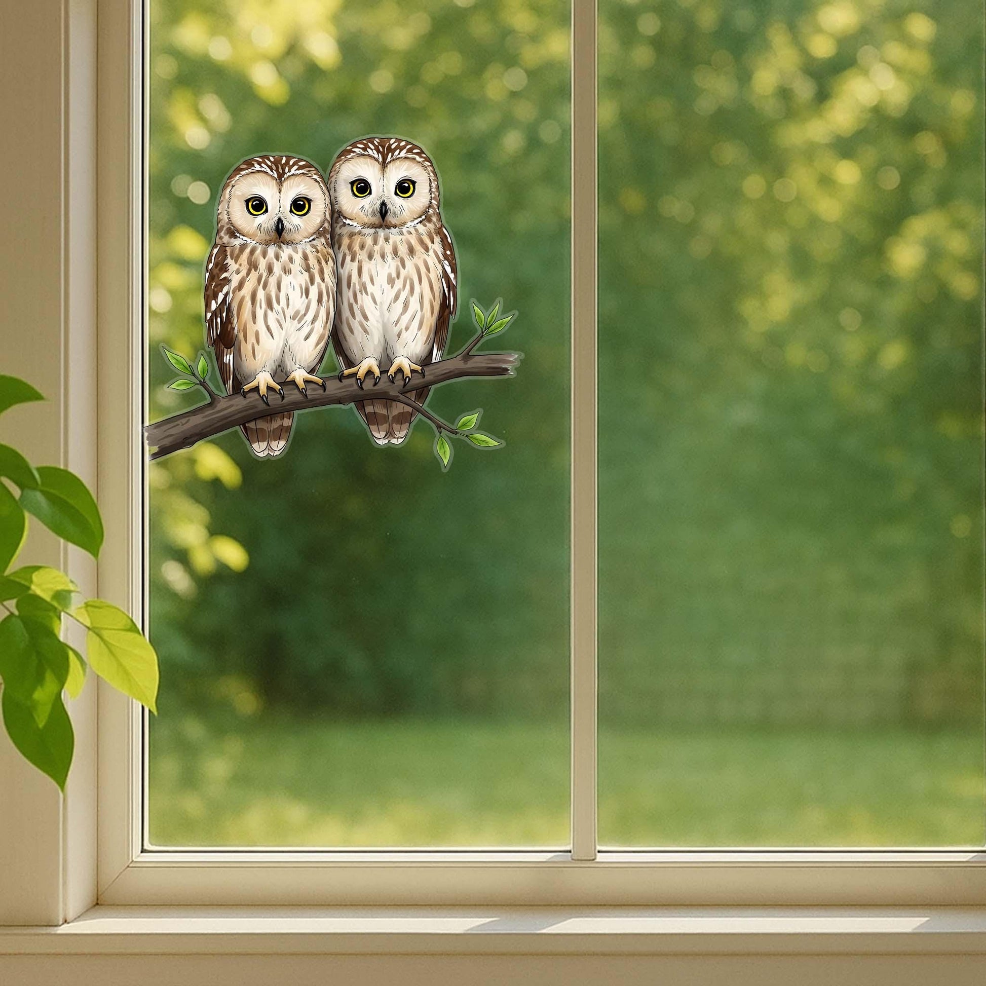 Owl Window Decal, Transparent Vinyl Owl Sticker, Realistic Bird Cling, Forest Animal Decor, Nature Lover Gift, Owl Couple Window Art
