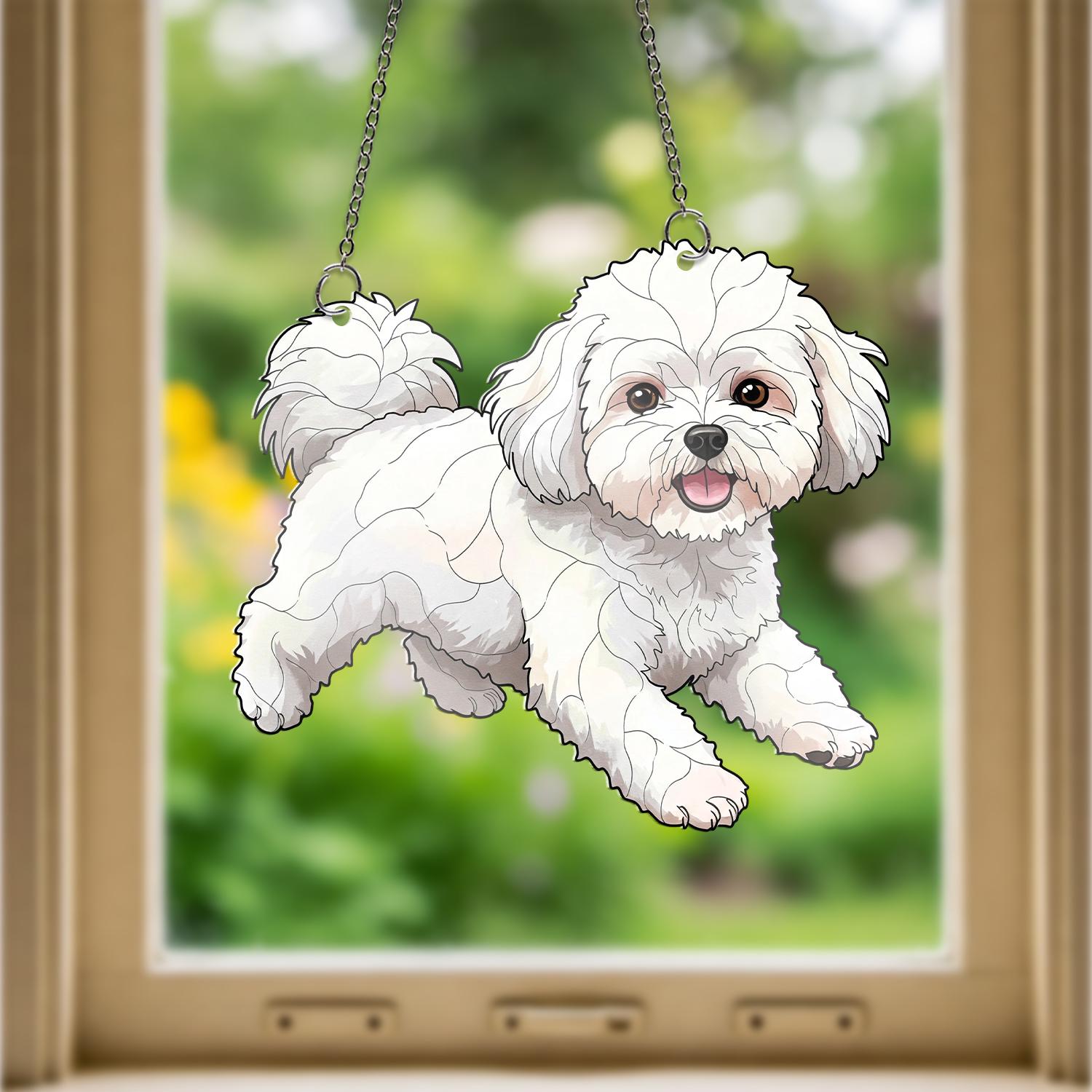 Bichon Frise Dog Acrylic Window Hanging | Fluffy Pup Home Decor | Cute Pet Decor | Dog Lover Gift | Small Dog Window Art, Puppy Home Decor
