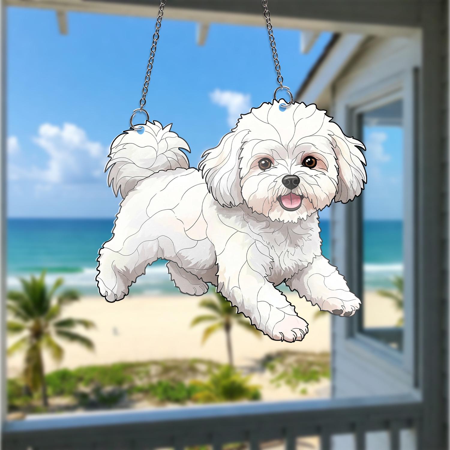 Bichon Frise Dog Acrylic Window Hanging | Fluffy Pup Home Decor | Cute Pet Decor | Dog Lover Gift | Small Dog Window Art, Puppy Home Decor