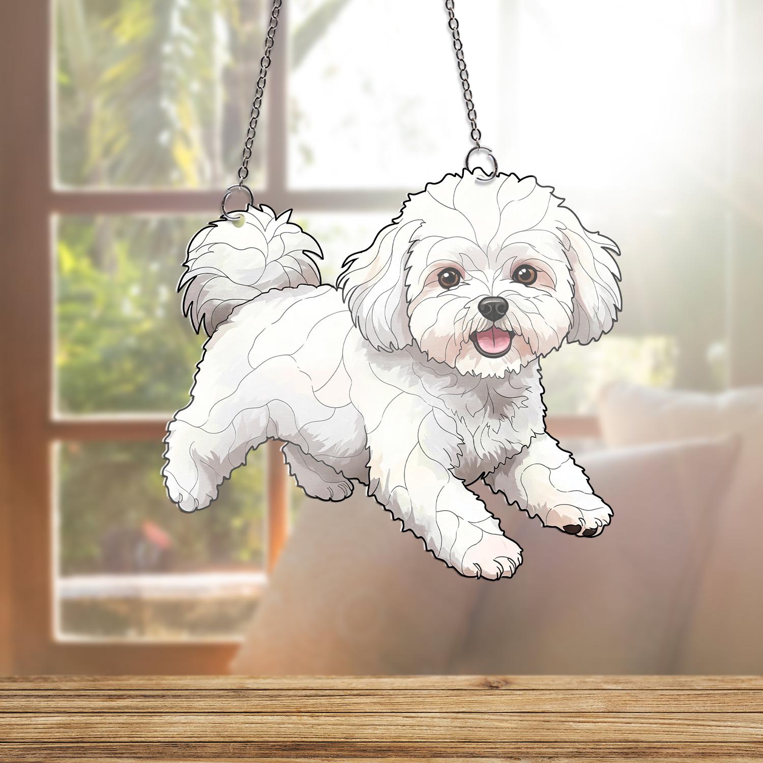 Bichon Frise Dog Acrylic Window Hanging | Fluffy Pup Home Decor | Cute Pet Decor | Dog Lover Gift | Small Dog Window Art, Puppy Home Decor