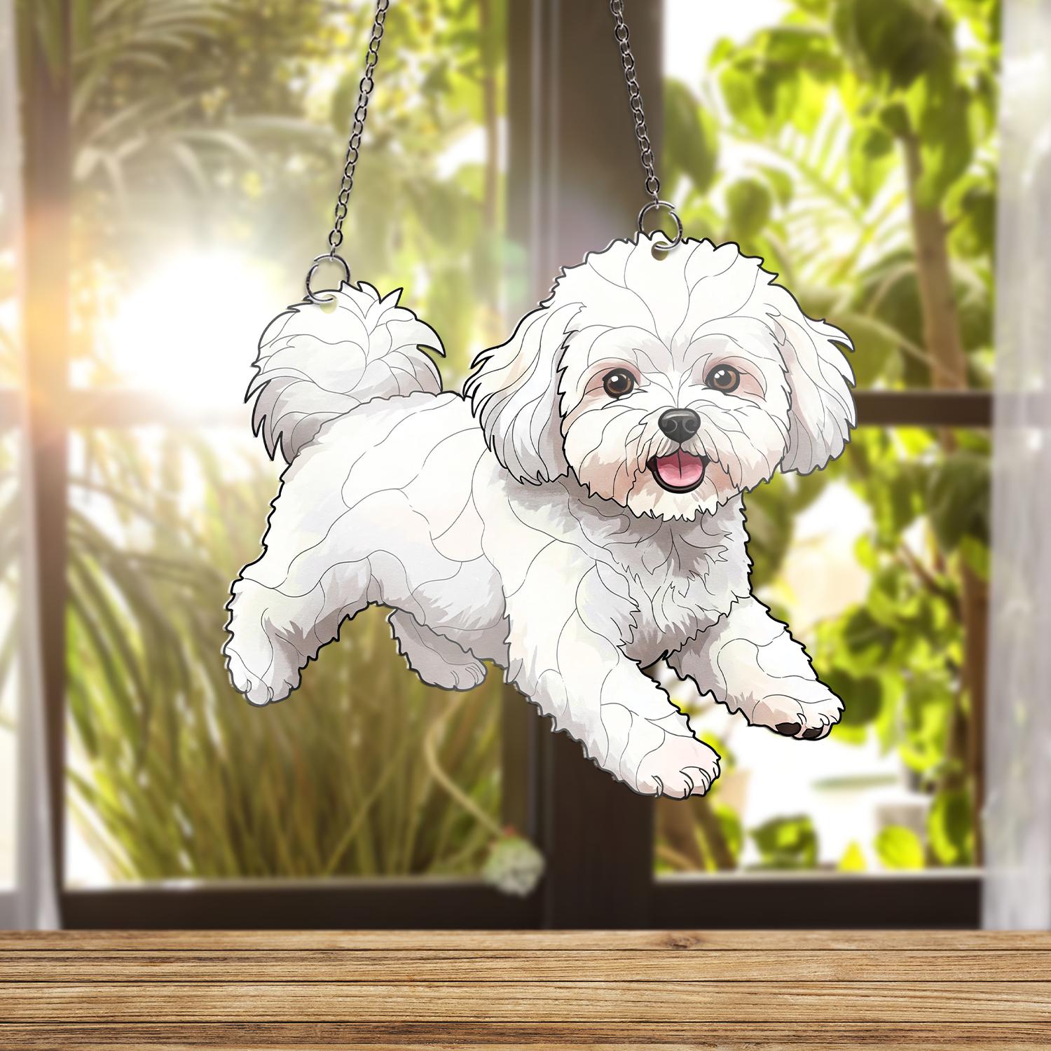 Bichon Frise Dog Acrylic Window Hanging | Fluffy Pup Home Decor | Cute Pet Decor | Dog Lover Gift | Small Dog Window Art, Puppy Home Decor