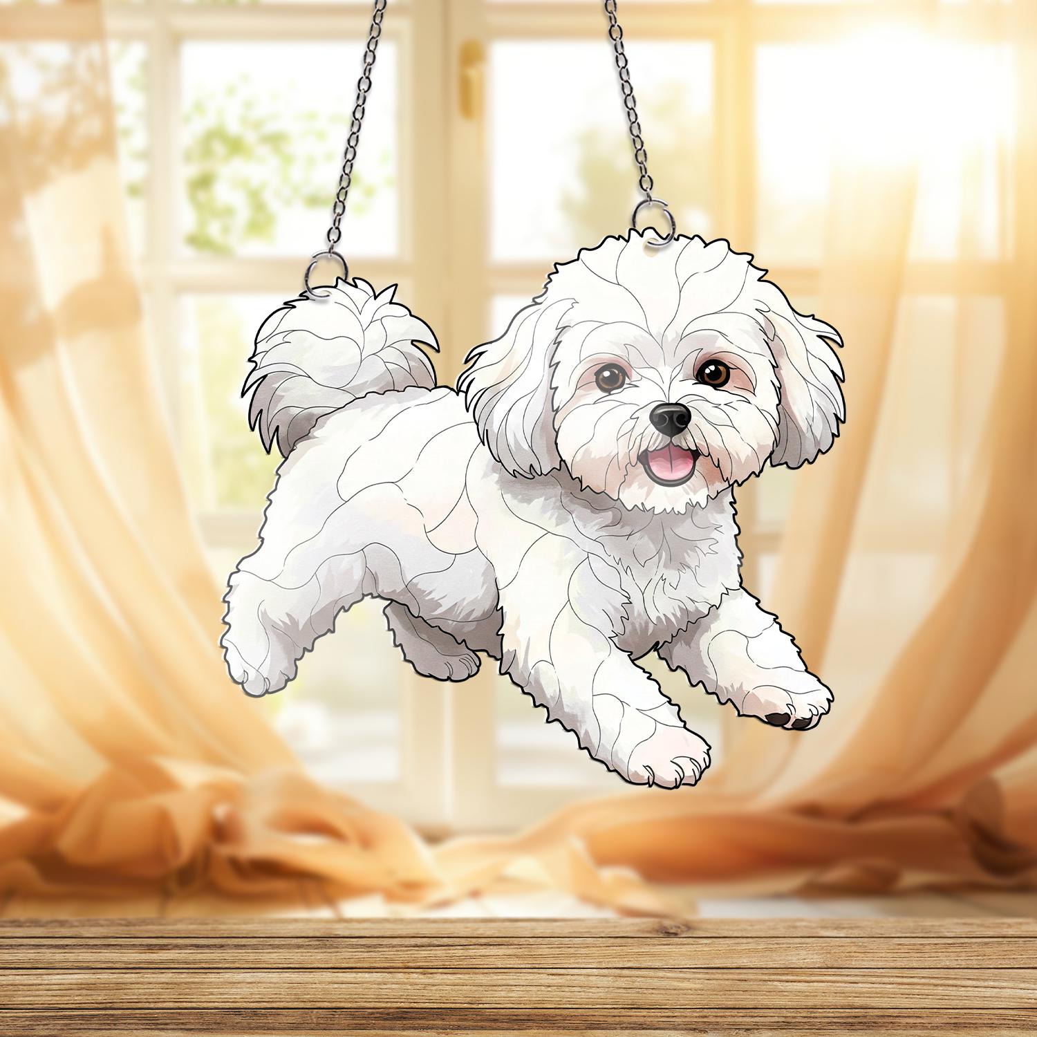 Bichon Frise Dog Acrylic Window Hanging | Fluffy Pup Home Decor | Cute Pet Decor | Dog Lover Gift | Small Dog Window Art, Puppy Home Decor