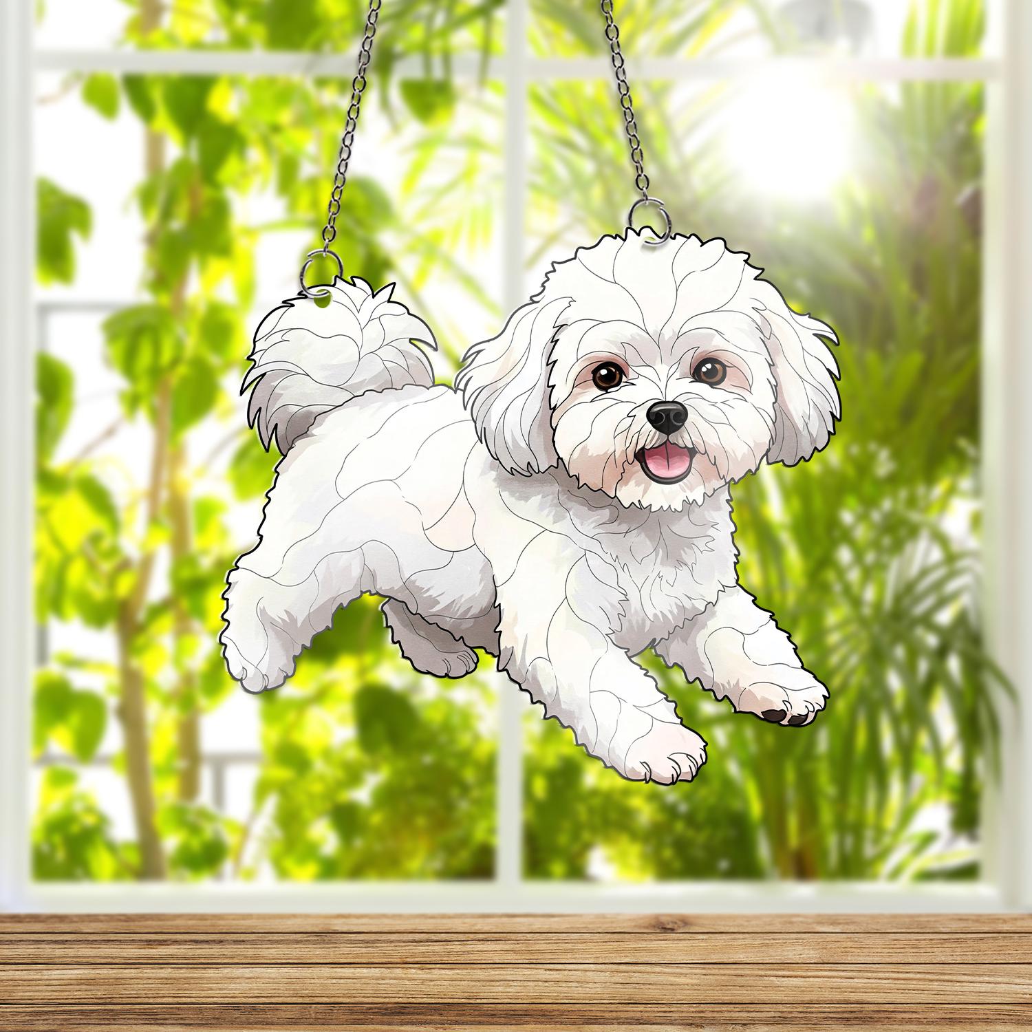Bichon Frise Dog Acrylic Window Hanging | Fluffy Pup Home Decor | Cute Pet Decor | Dog Lover Gift | Small Dog Window Art, Puppy Home Decor