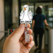 Middle Finger Goose "Hey Cancer" Badge Reel | Funny Cancer Support ID Holder | Cheeky Badge Clip | Oncology Gift | Bold Statement
