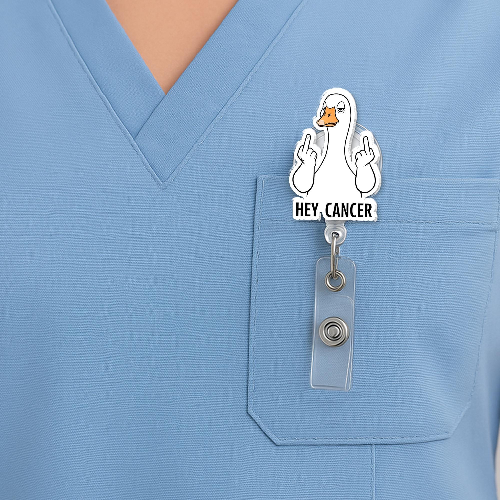 Middle Finger Goose "Hey Cancer" Badge Reel | Funny Cancer Support ID Holder | Cheeky Badge Clip | Oncology Gift | Bold Statement