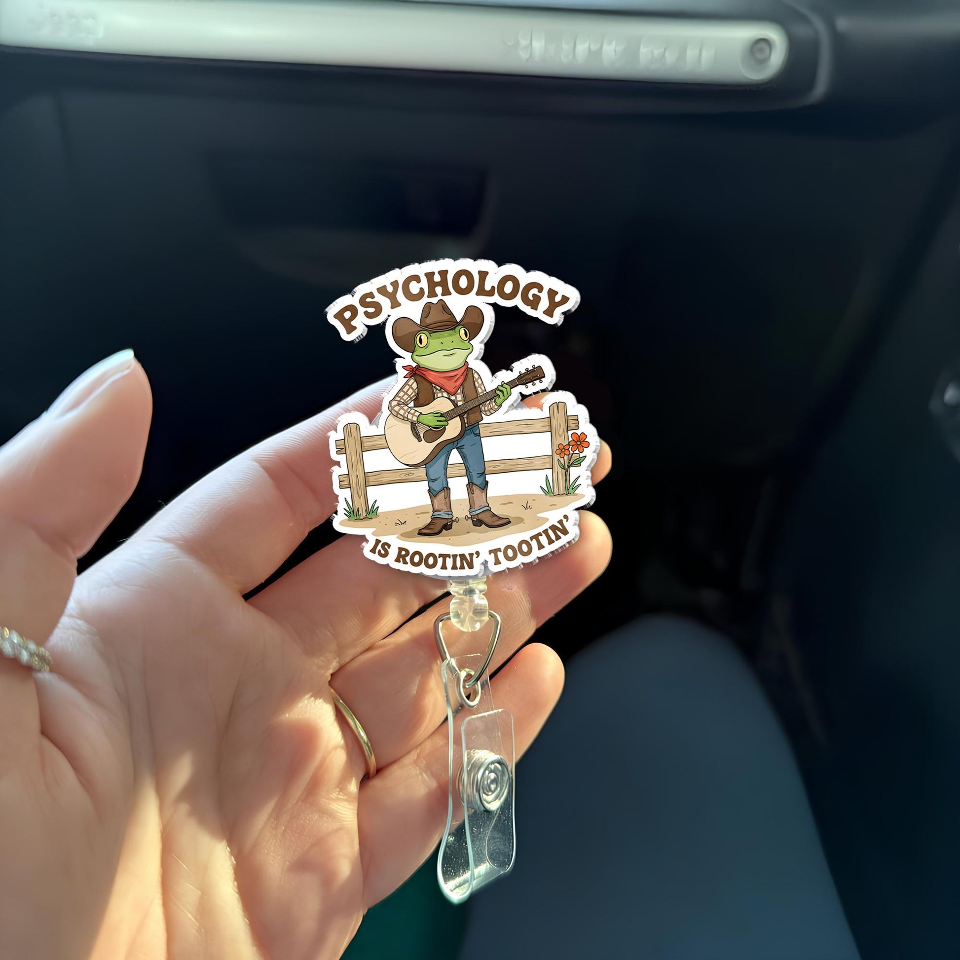 Psychology Is Rootin Tootin Badge Reel, Funny Cowboy Frog ID Holder, Gift Psychologist Therapist Student, Retractable Mental Health