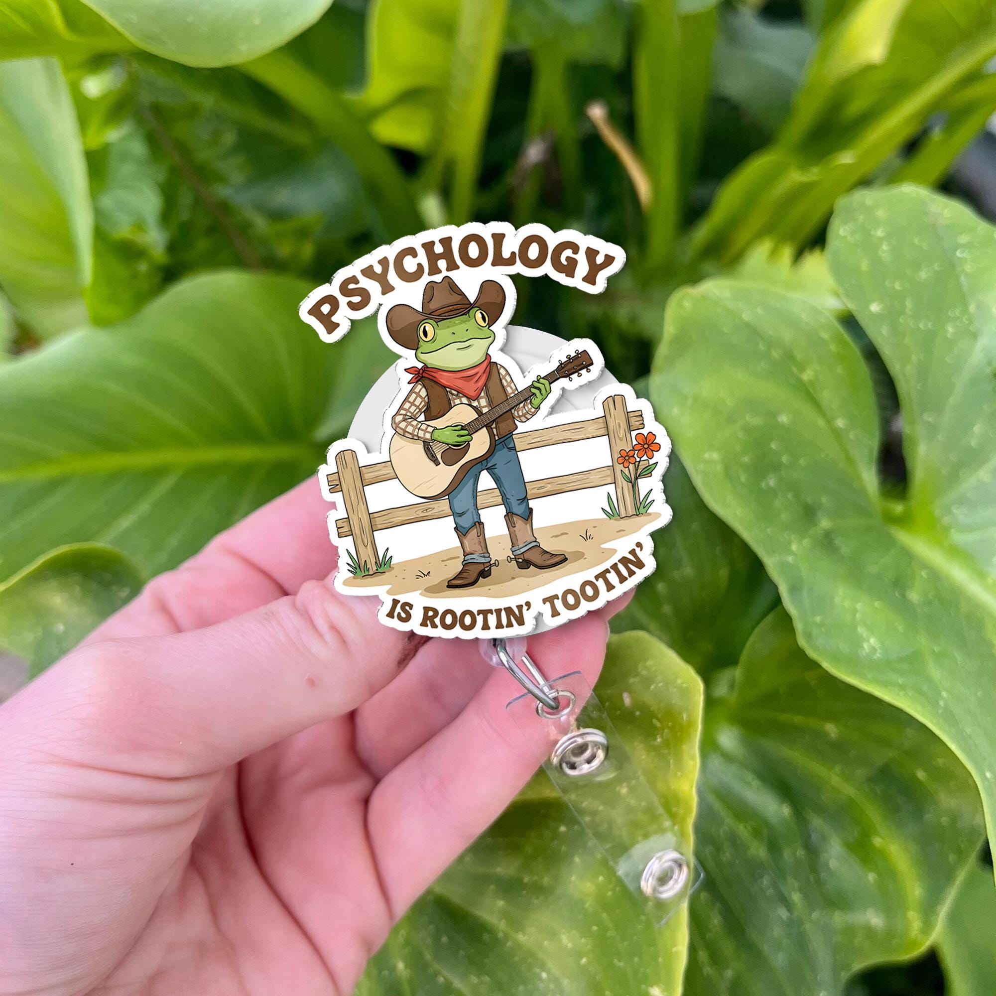 Psychology Is Rootin Tootin Badge Reel, Funny Cowboy Frog ID Holder, Gift Psychologist Therapist Student, Retractable Mental Health