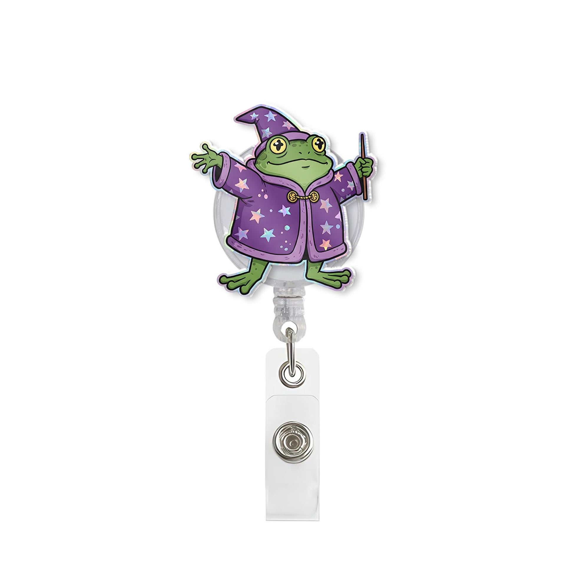 Wizard Frog Badge Reel, Cute Retractable ID Holder For Nurse, Teacher, Office Worker, Magical Frog, Whimsical Fantasy Gift