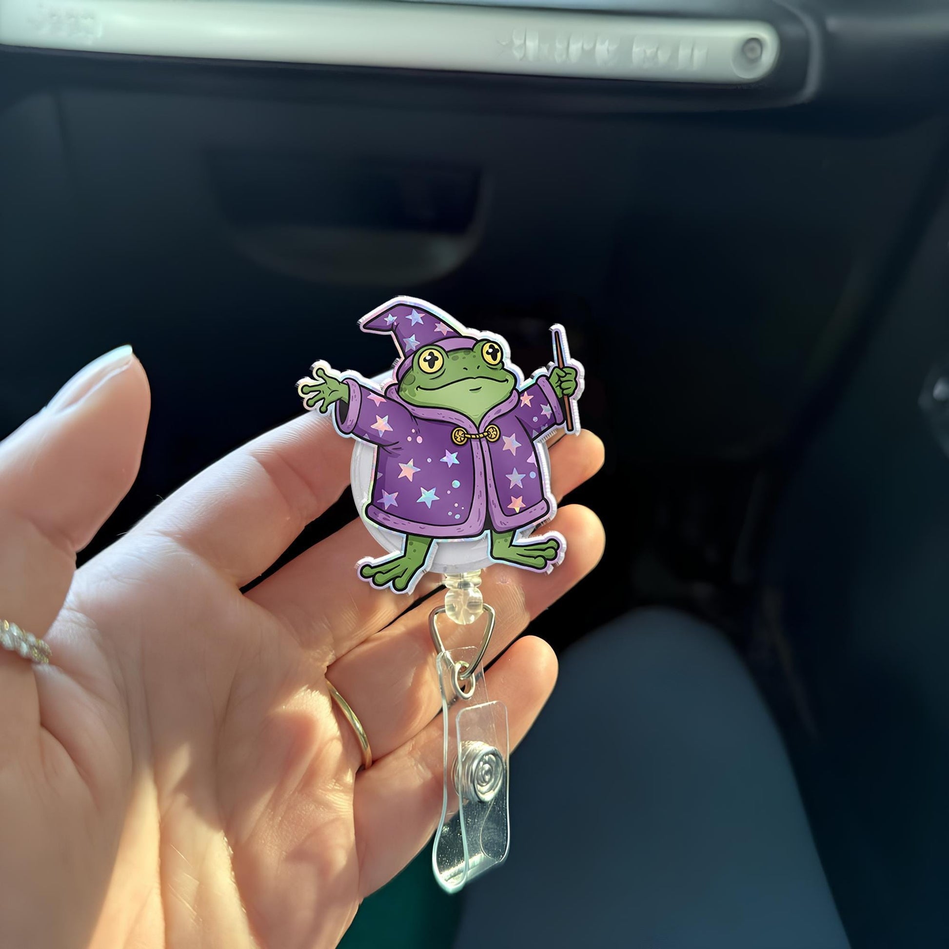 Wizard Frog Badge Reel, Cute Retractable ID Holder For Nurse, Teacher, Office Worker, Magical Frog, Whimsical Fantasy Gift