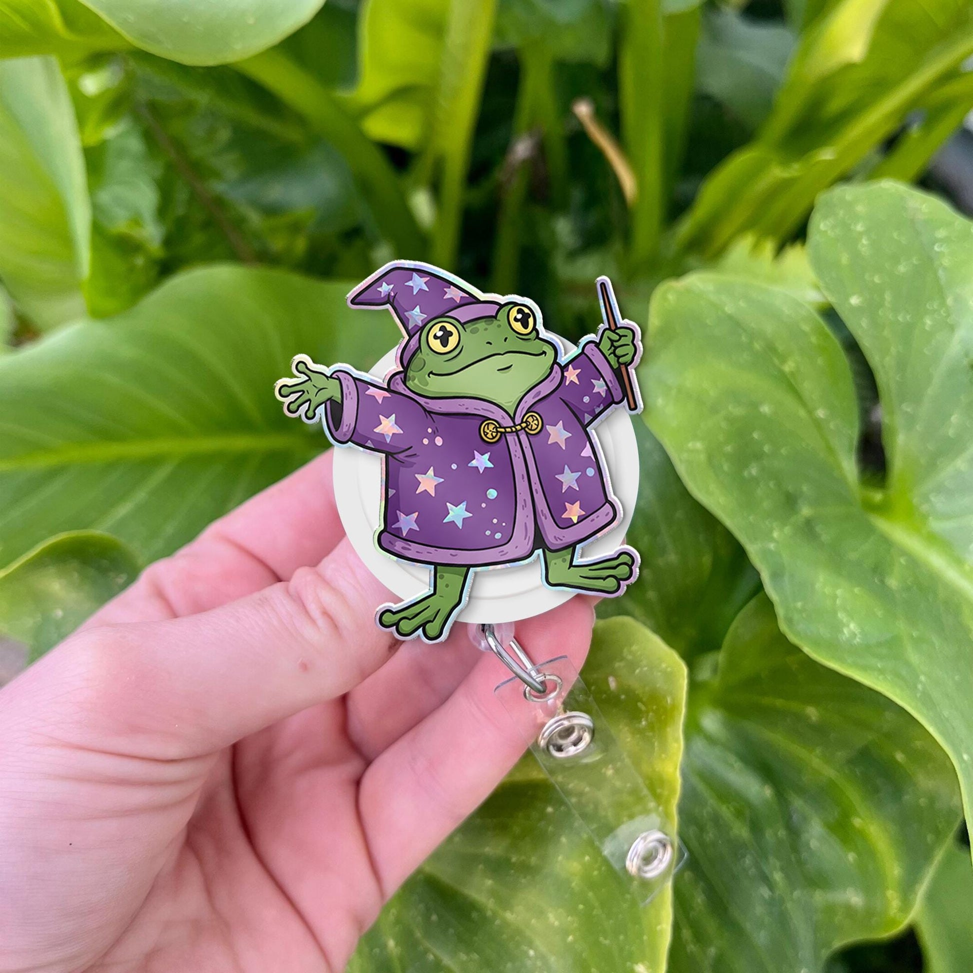 Wizard Frog Badge Reel, Cute Retractable ID Holder For Nurse, Teacher, Office Worker, Magical Frog, Whimsical Fantasy Gift