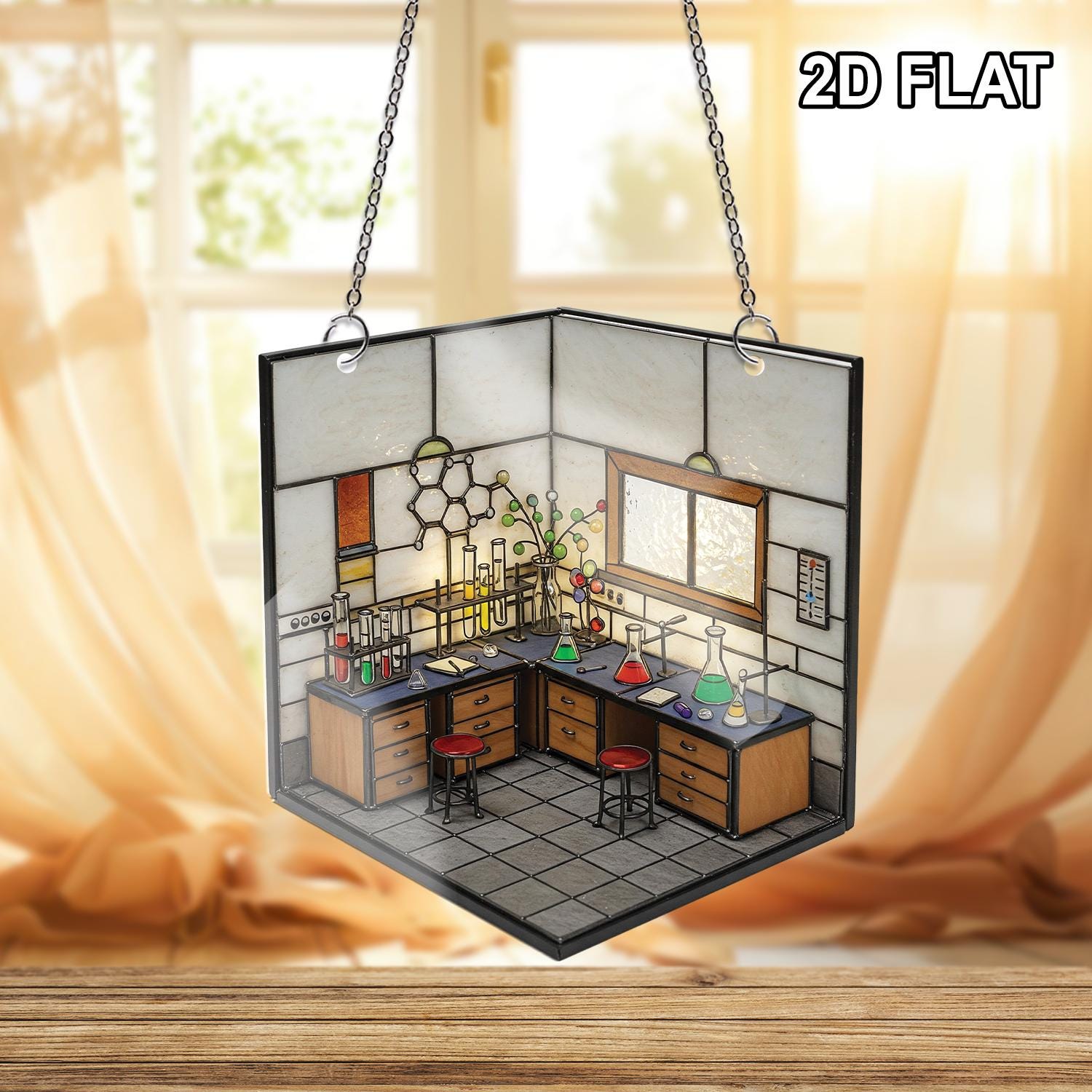 2d FLAT Science Lab Acrylic Window Hanging, Chemistry Classroom Decor, Lab Room Suncatcher, Gift for Scientists, STEM Art Panel