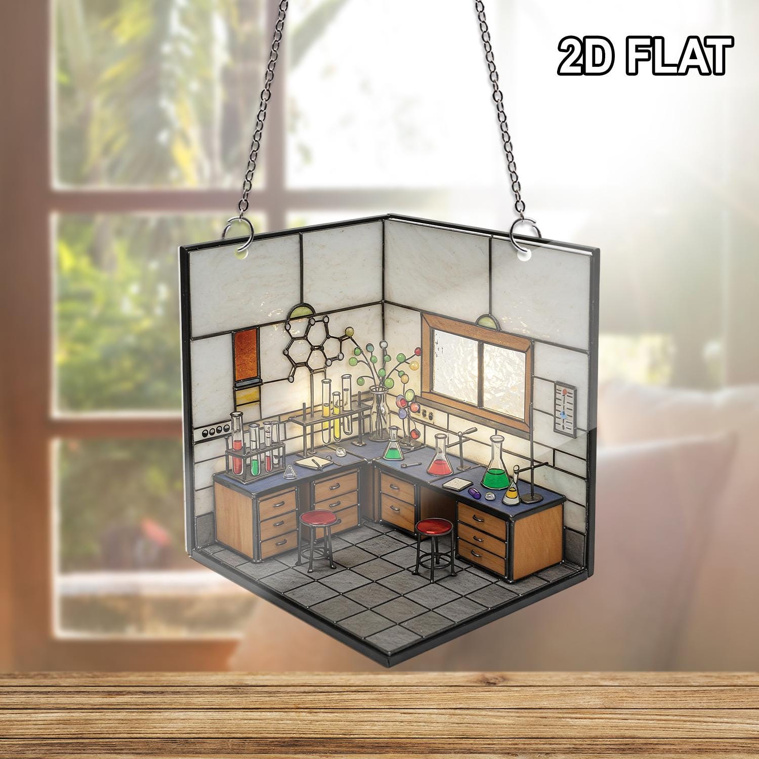 2d FLAT Science Lab Acrylic Window Hanging, Chemistry Classroom Decor, Lab Room Suncatcher, Gift for Scientists, STEM Art Panel