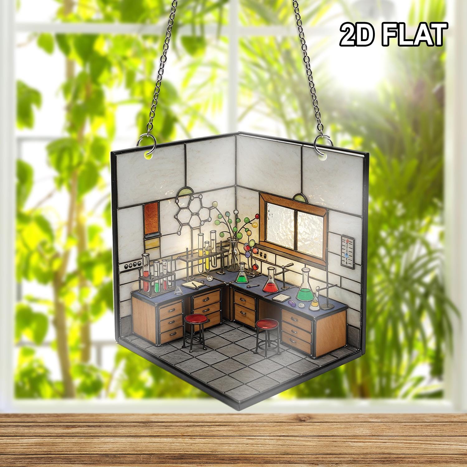 2d FLAT Science Lab Acrylic Window Hanging, Chemistry Classroom Decor, Lab Room Suncatcher, Gift for Scientists, STEM Art Panel