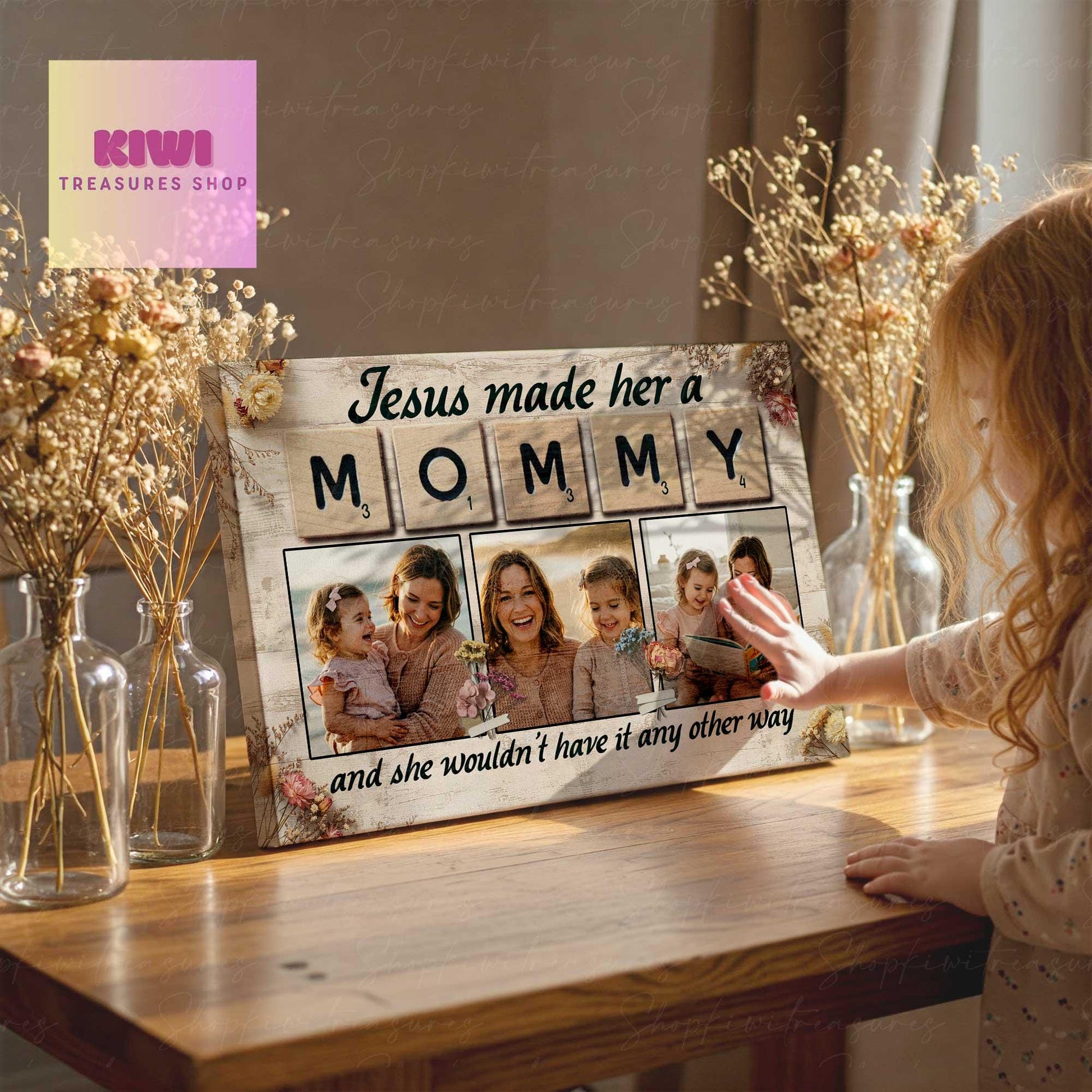 Custom Mom Photo Canvas, Jesus Made Her a Mommy Art Print, Personalized Mother’s Day Gift, Christian Photo Frame for Mom, Gift For Grandma