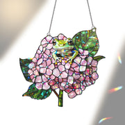 Frog & Hydrangea Hologram Acrylic Window Hanging – Nature-Inspired Decor – Mother’s Day Gift – Flower Lover Art – Whimsical Wall Decor