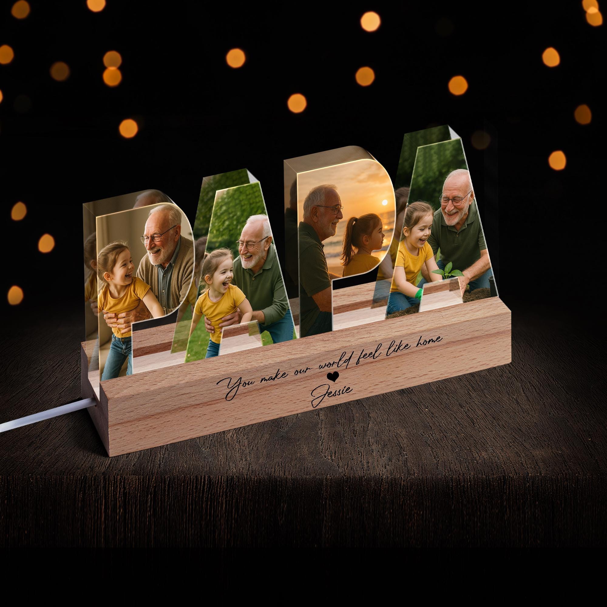 Custom Grandpa Photo LED Light Gift - Father's Day Personalized Acrylic Night Light with Quote from Grandkids - Unique Gift for Grandpa