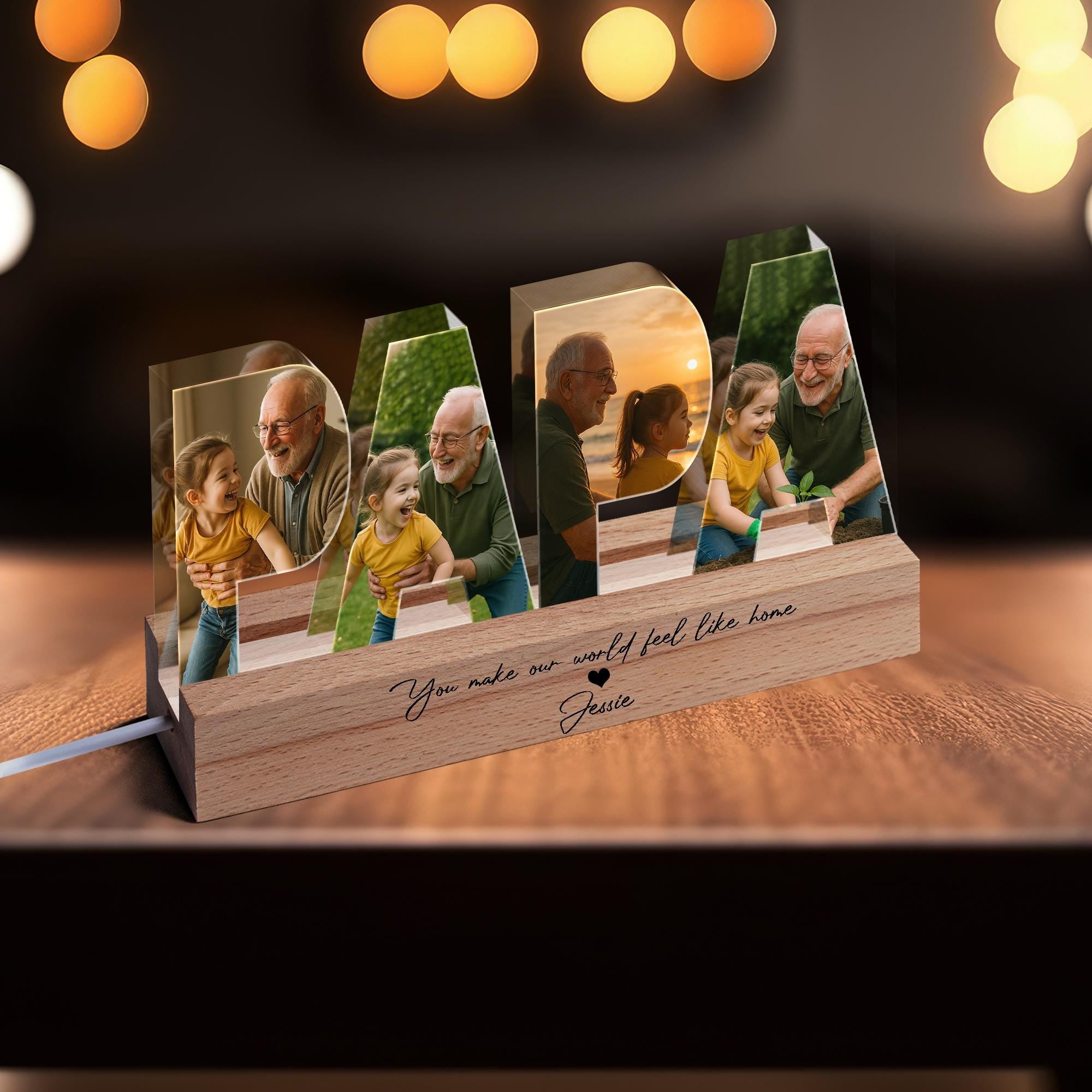 Custom Grandpa Photo LED Light Gift - Father's Day Personalized Acrylic Night Light with Quote from Grandkids - Unique Gift for Grandpa