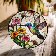 Hummingbird & Zinnias Glass Suncatcher – Vibrant Floral Window Decor – Mother’s Day Gift – Garden Lover Art – Nature Wall Hanging