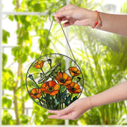Mantis & Poppy Glass Suncatcher – Bold Floral Insect Window Art – Nature Wall Decor – Mother’s Day Gift – Flower Lover Gift