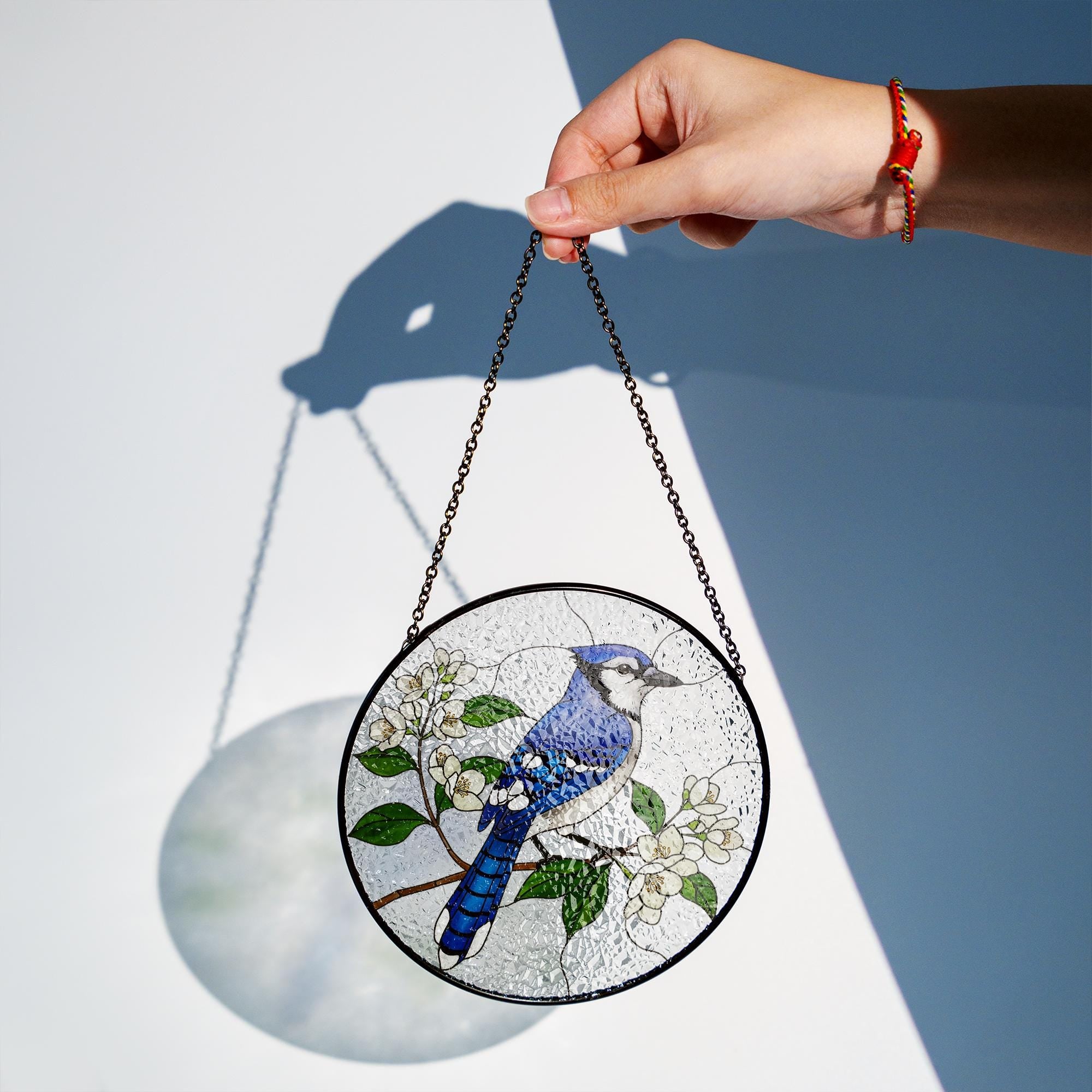 Blue Jay And Jasmine Flower Glass Suncatcher, Bird Suncatcher, Nature Decor, Blue Bird Gift, Wildlife Lover, Garden Accent, Gift For Mom