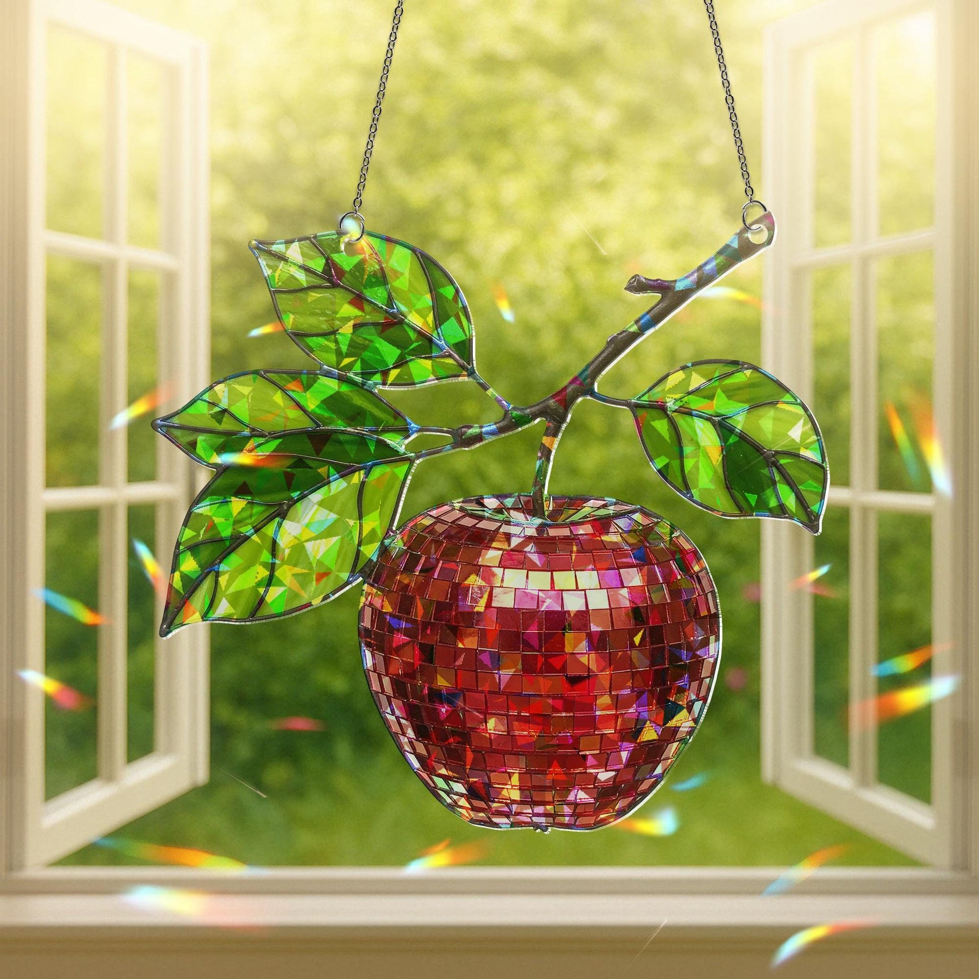 Disco Apple Holographic Suncatcher - Teacher Gift Window Decor - Acrylic Sun Catcher for Classroom or Office - End of Year Thank You Gift
