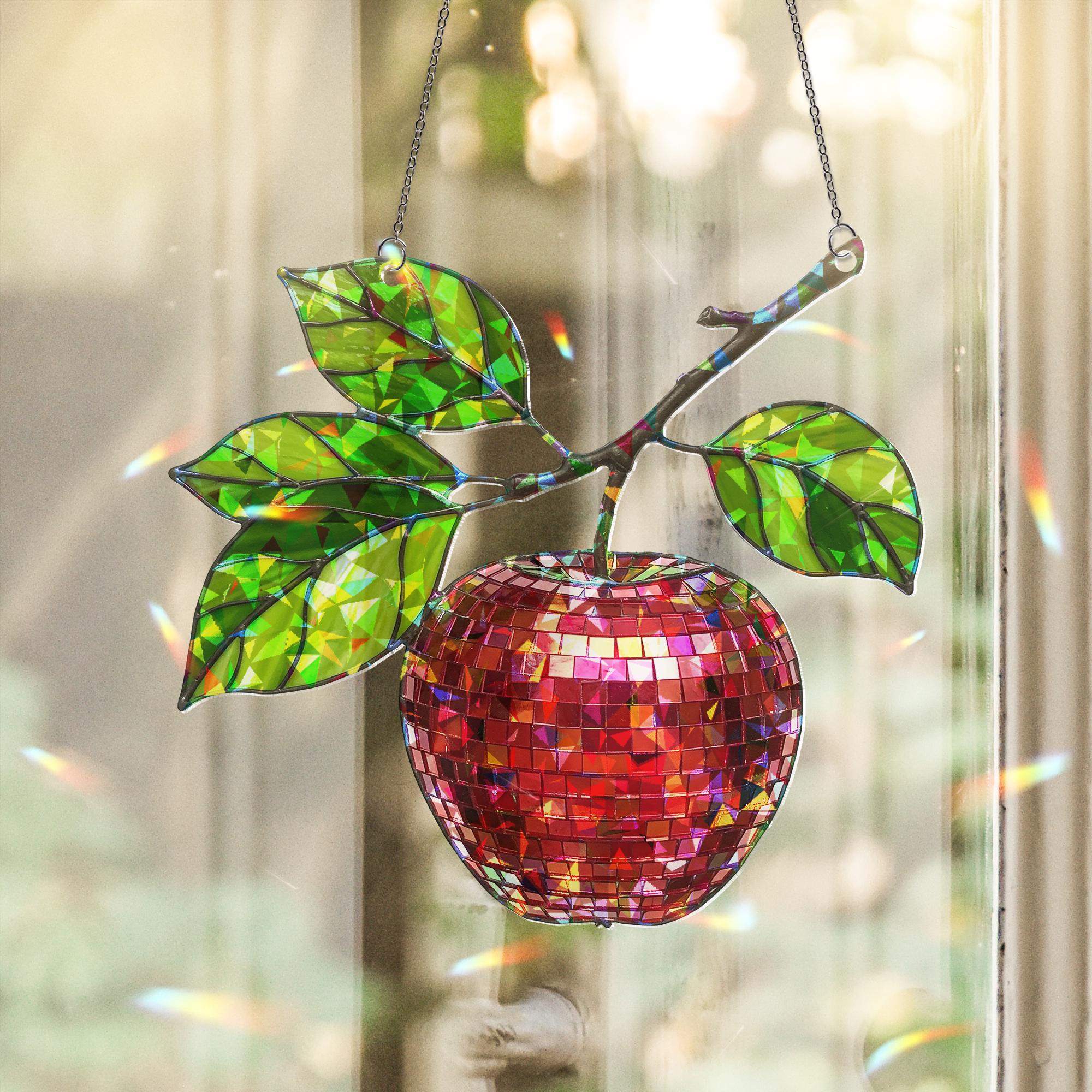 Disco Apple Holographic Suncatcher - Teacher Gift Window Decor - Acrylic Sun Catcher for Classroom or Office - End of Year Thank You Gift