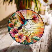 Hummingbird And Hibiscus Flowers Glass Suncatcher – Bird Suncatcher - Boho Nature Home Decor Gift, Nature Lover Home Gift, Gift For Mom
