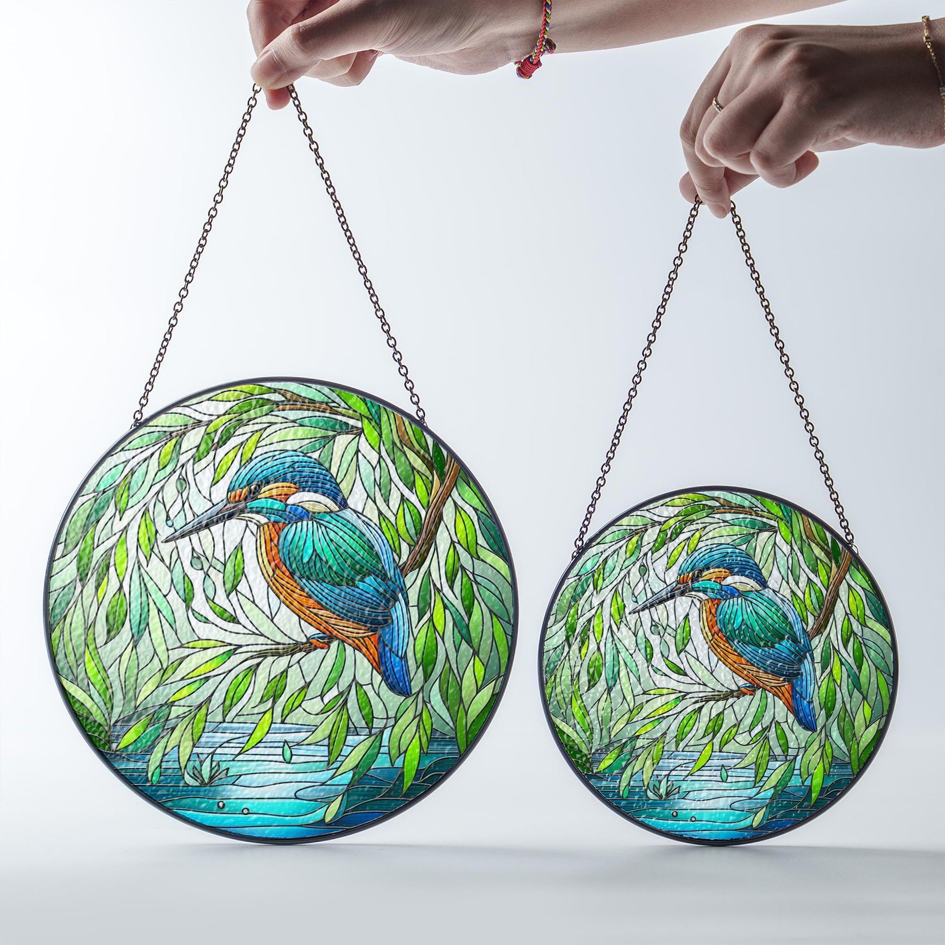 Kingfisher & Willow Glass Suncatcher – Tranquil Bird and Tree Window Art – Mother’s Day Gift – Nature Decor – Flower Lover Gift