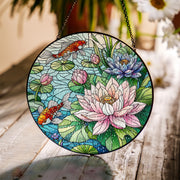 Lotus Flower & Koi Fish Glass Suncatcher – Tranquil Zen Window Art – Mother’s Day Gift – Floral Nature Decor – Garden Lover Gift