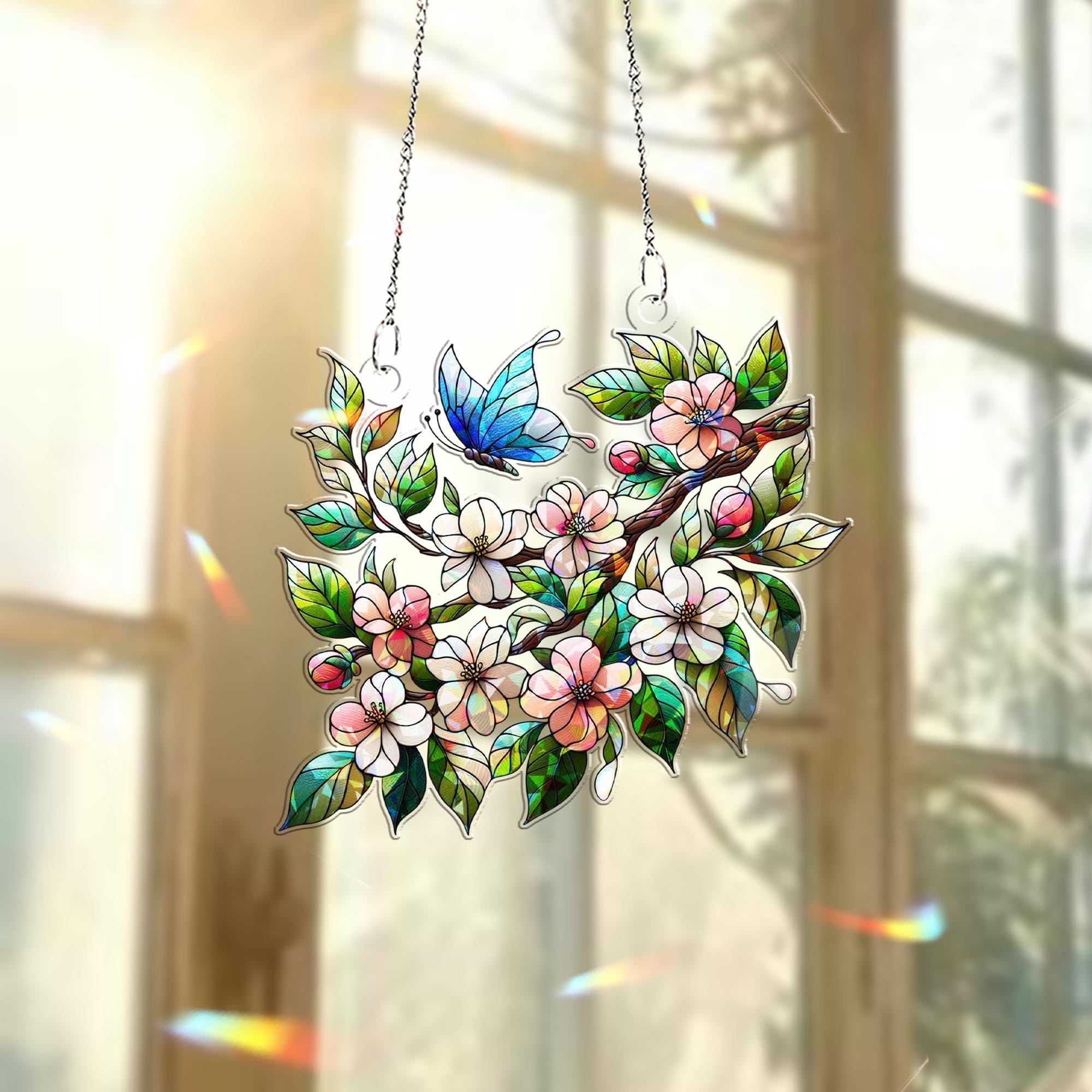 Apple Blossom Hologram Window Hanging – Spring Floral Acrylic Art – Mother’s Day Gift – Botanical Decor – Flower Lover Gift