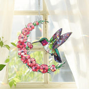 Hummingbird And Carnation Crescent Moon Acrylic Window Hanging – Nature Lovers, Garden Home Decor Gift, Carnation Lover, Gift For Mom