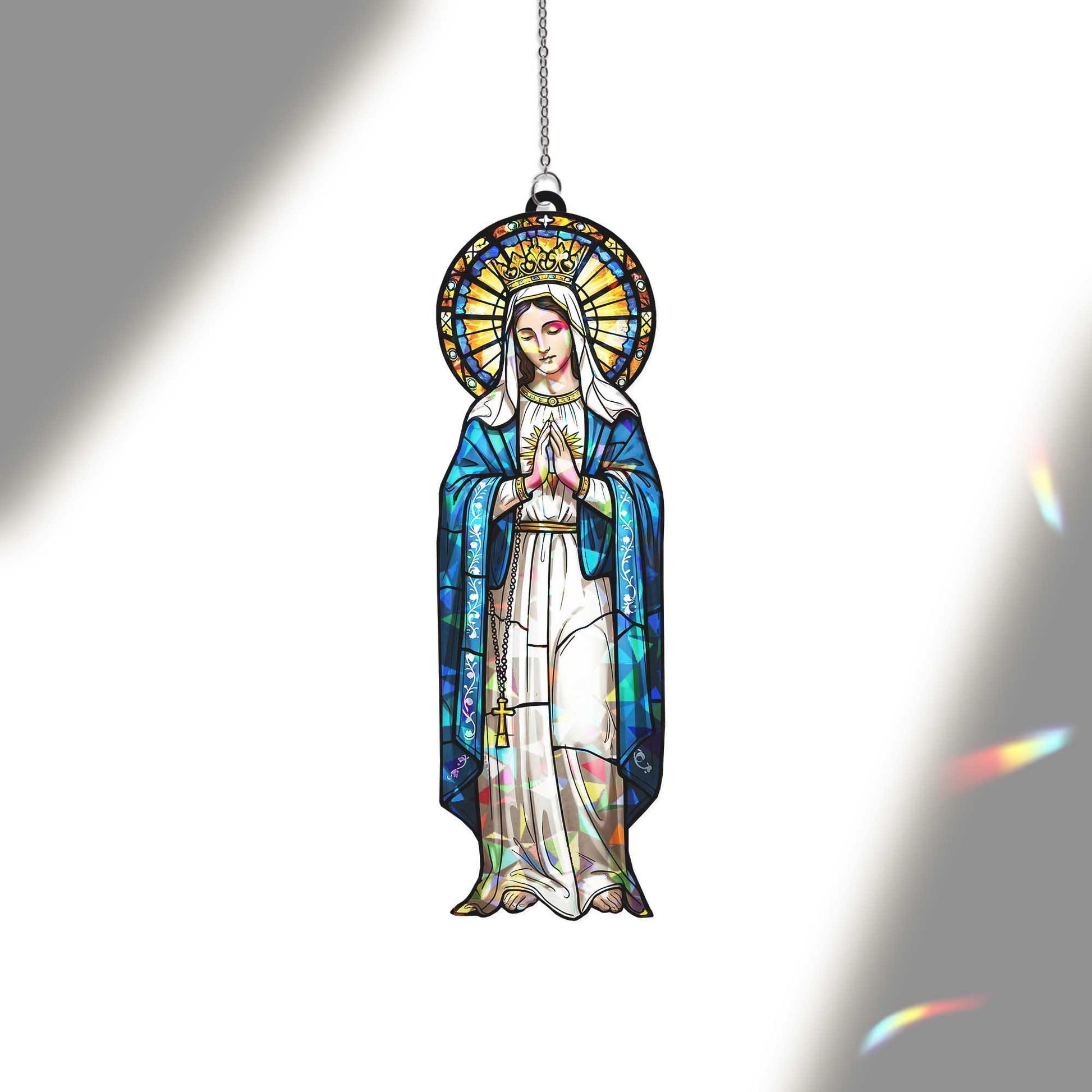 Virgin Mary Window Hanging, Catholic Sun Catcher Ornament, Holographic Religious Decor, Christian Gift for Home