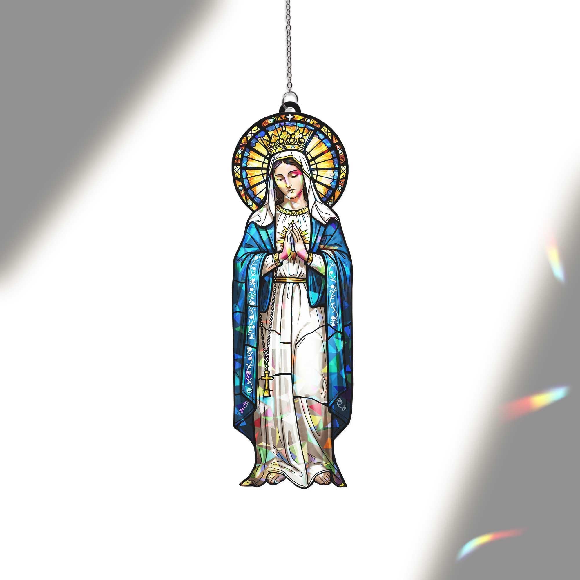 Virgin Mary Window Hanging, Catholic Sun Catcher Ornament, Holographic Religious Decor, Christian Gift for Home