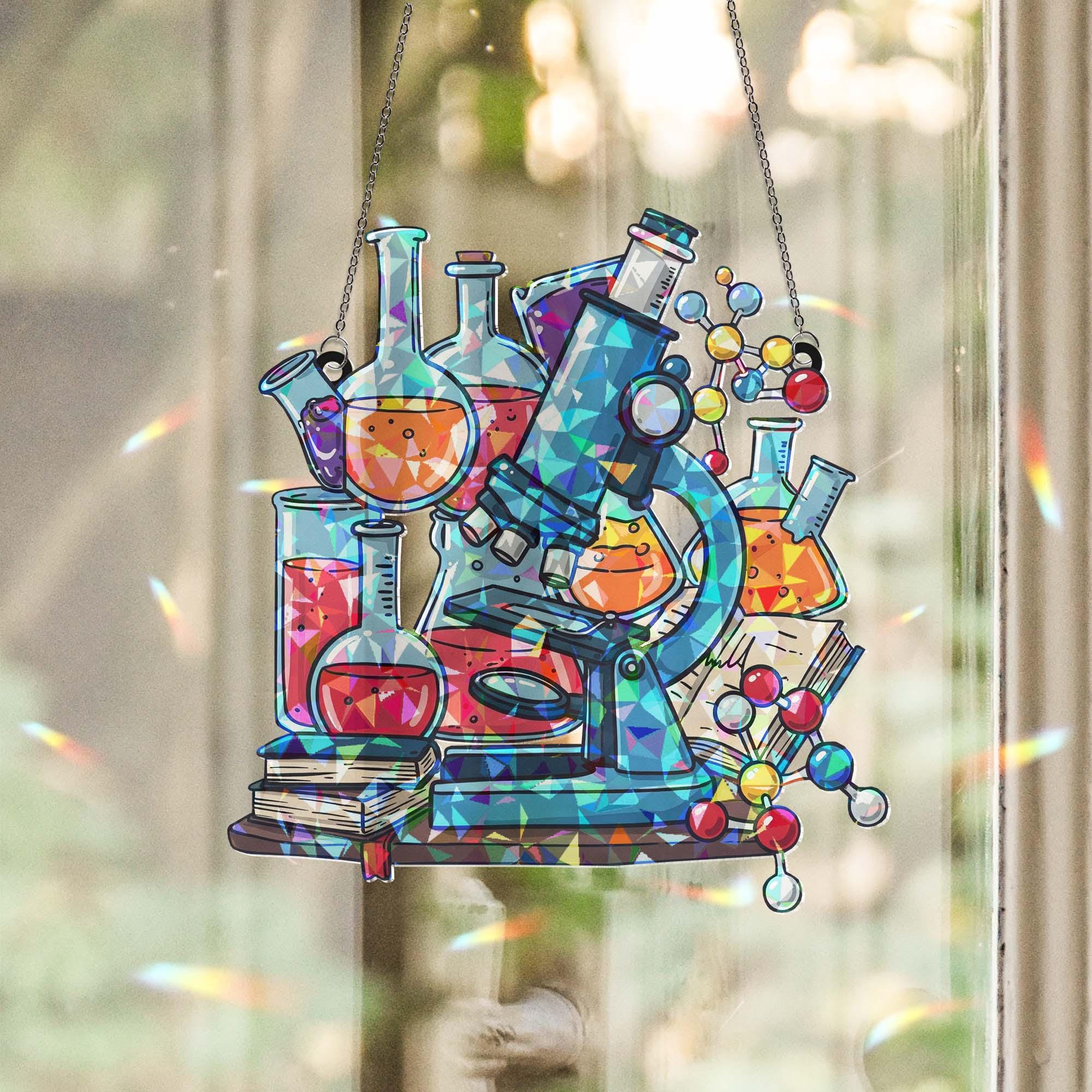 Science Lab Window Hanging, Holographic Suncatcher, Microscope Chemistry Decor, Gift for Scientists & Teachers