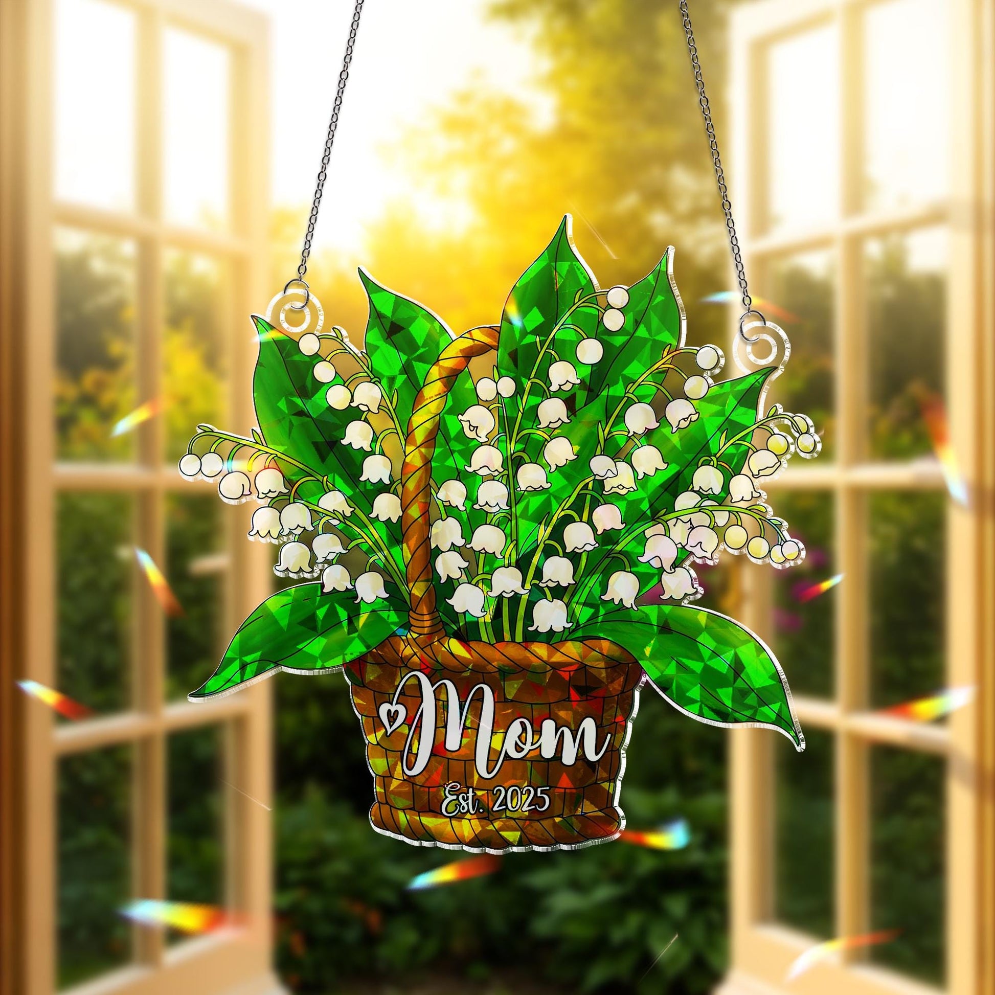 Personalized Mom Lily of the Valley Est. 2025 Acrylic Window Hanging Ornament, Floral Mothers Day Gift, Gift For Mom, May Birth Gift