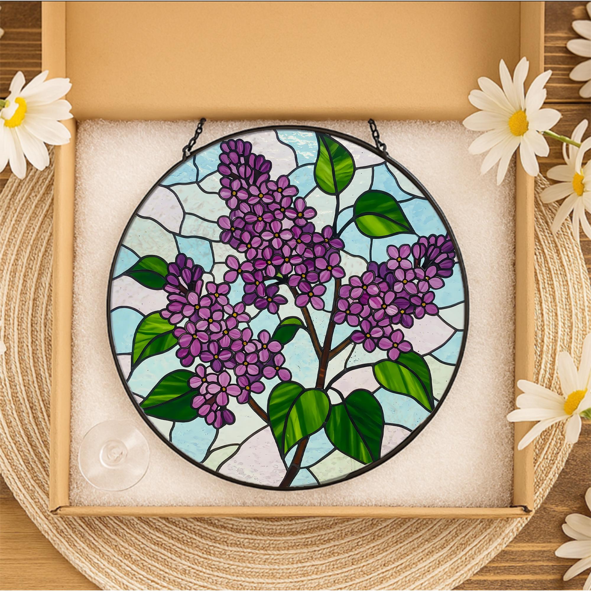 Lilac Flower Glass Suncatcher – Purple Floral Window Hanging, Spring Garden Decor, Nature Gift for Flower Lovers, Gift For Mom, Grandma