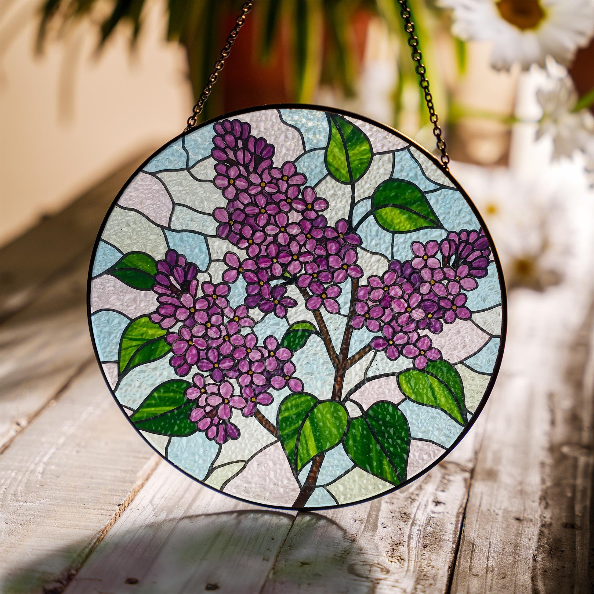 Lilac Flower Glass Suncatcher – Purple Floral Window Hanging, Spring Garden Decor, Nature Gift for Flower Lovers, Gift For Mom, Grandma
