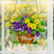 Personalized Violet Primrose Mom Est 2025 Hologram Acrylic Window Hanging Ornament, March Birth Flower Basket, New Mom Mothers Day Gift