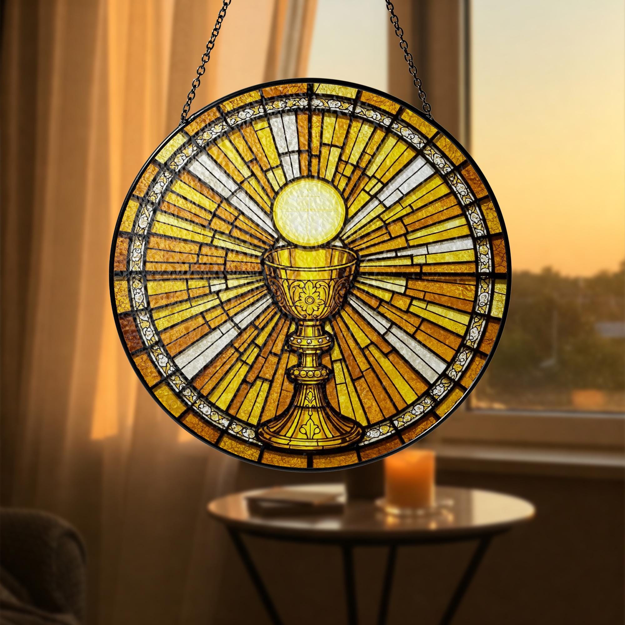 Holy Communion Glass Suncatcher – Eucharist Chalice Window Hanging, Catholic Gift, First Communion Decor, Christian Ornament, Gift For Dad