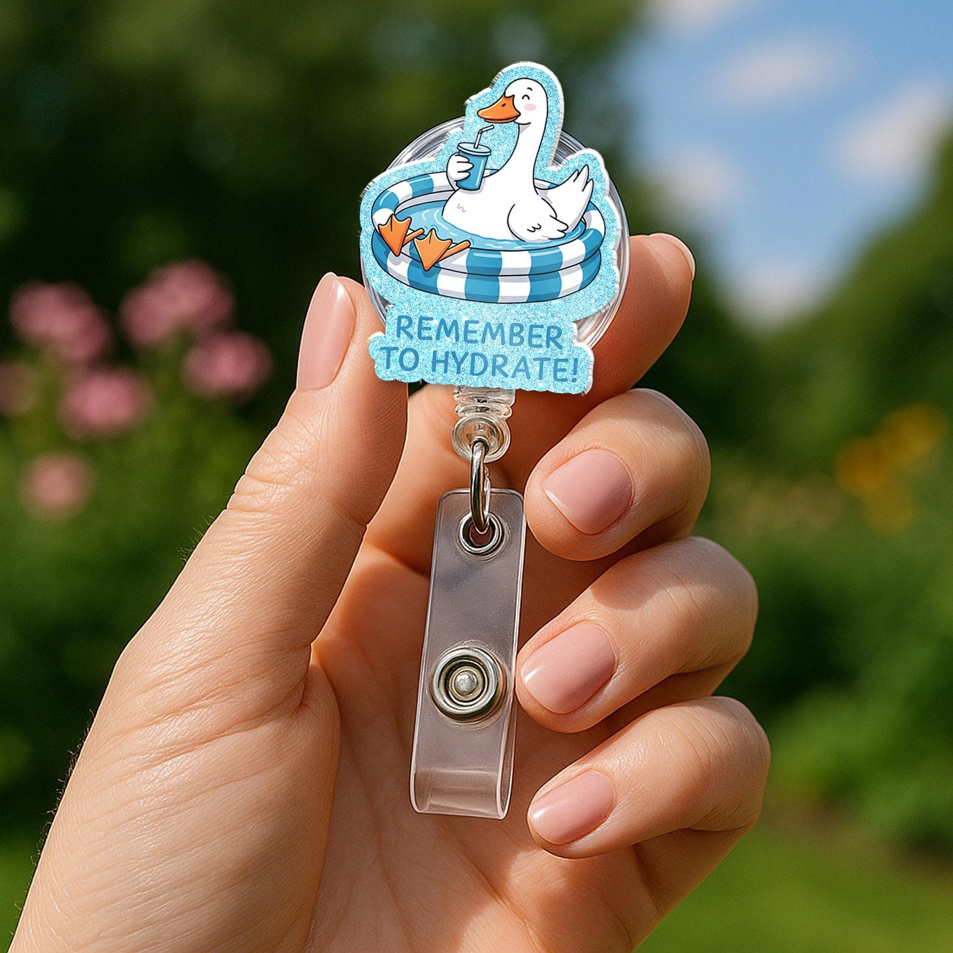 Remember to Hydrate Silly Goose Badge Reel – Funny Nurse ID Holder, Nurse Badge Clip, Cute Hydration Reminder Work Accessory
